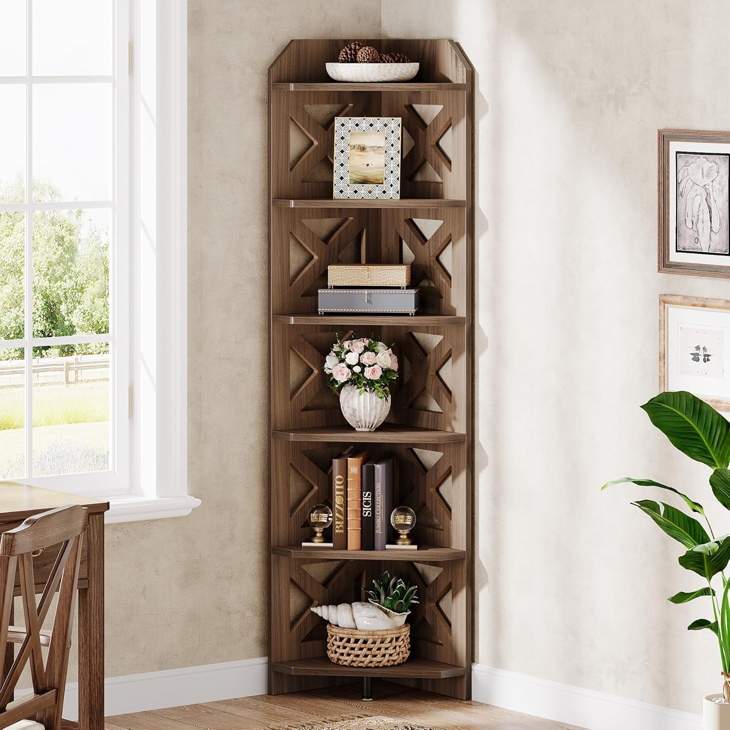 Tribesigns 708 Inch Corner Shelf 6 Tier Rustic Bookcase