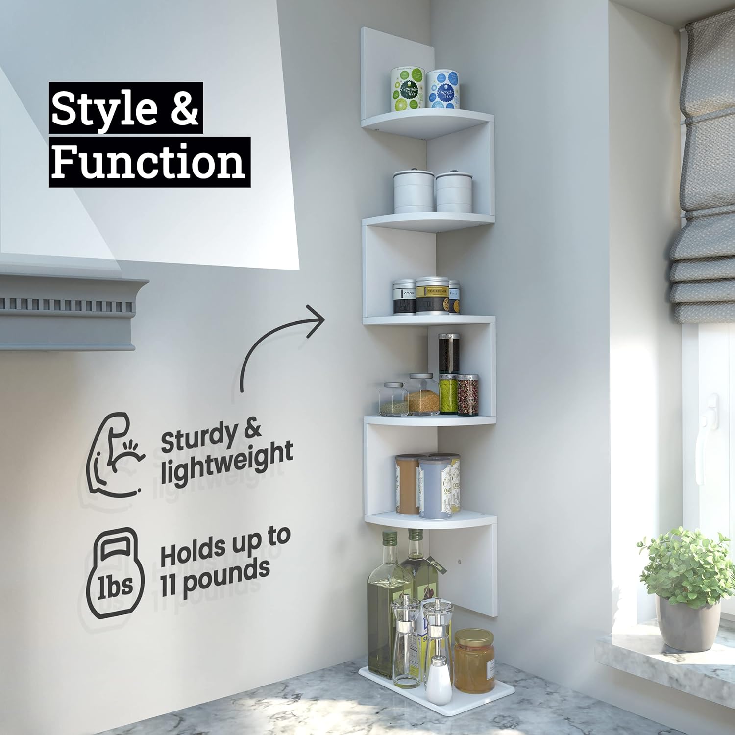 Greenco 5 Tier Corner Floating Shelf with Rustic Walnut Finish
