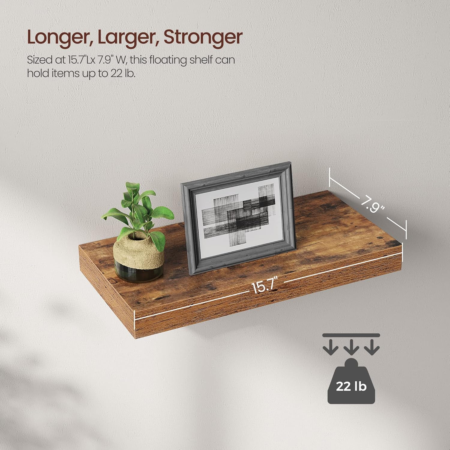 VASAGLE Vintage Floating Wall Shelf 157 Inch