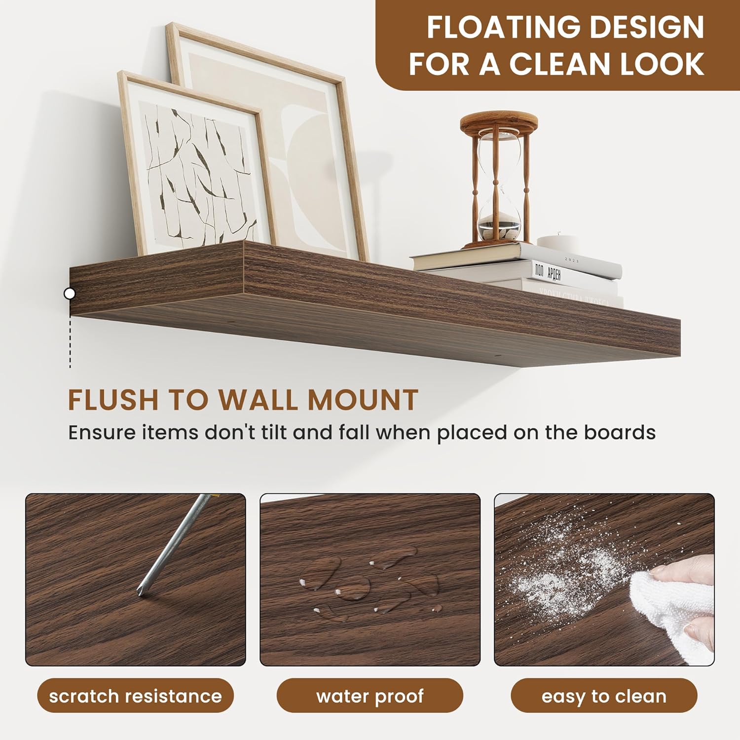 Fuqing 24 Inch Floating Shelves Set of 2 Walnut