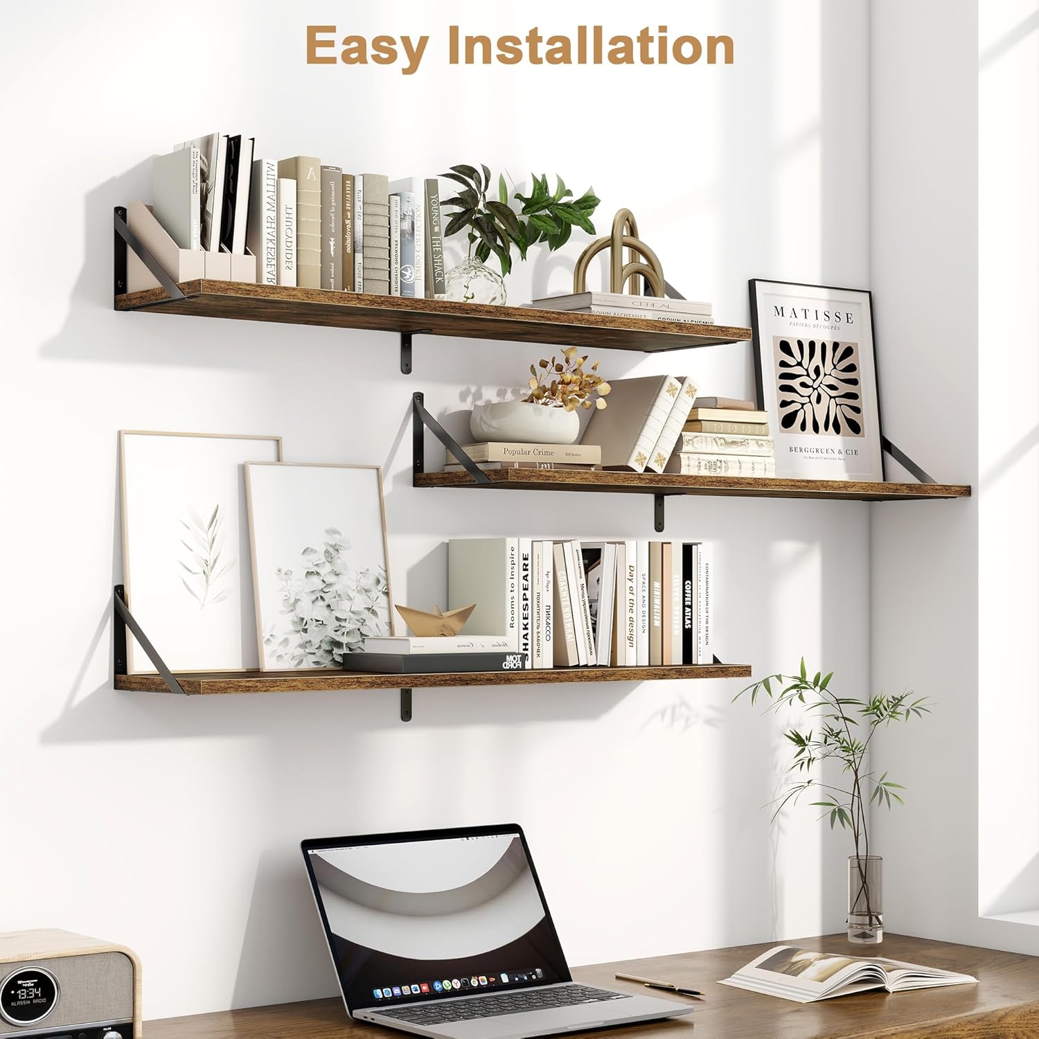 Fun Memories Set of 3 Floating Shelves Rustic Brown