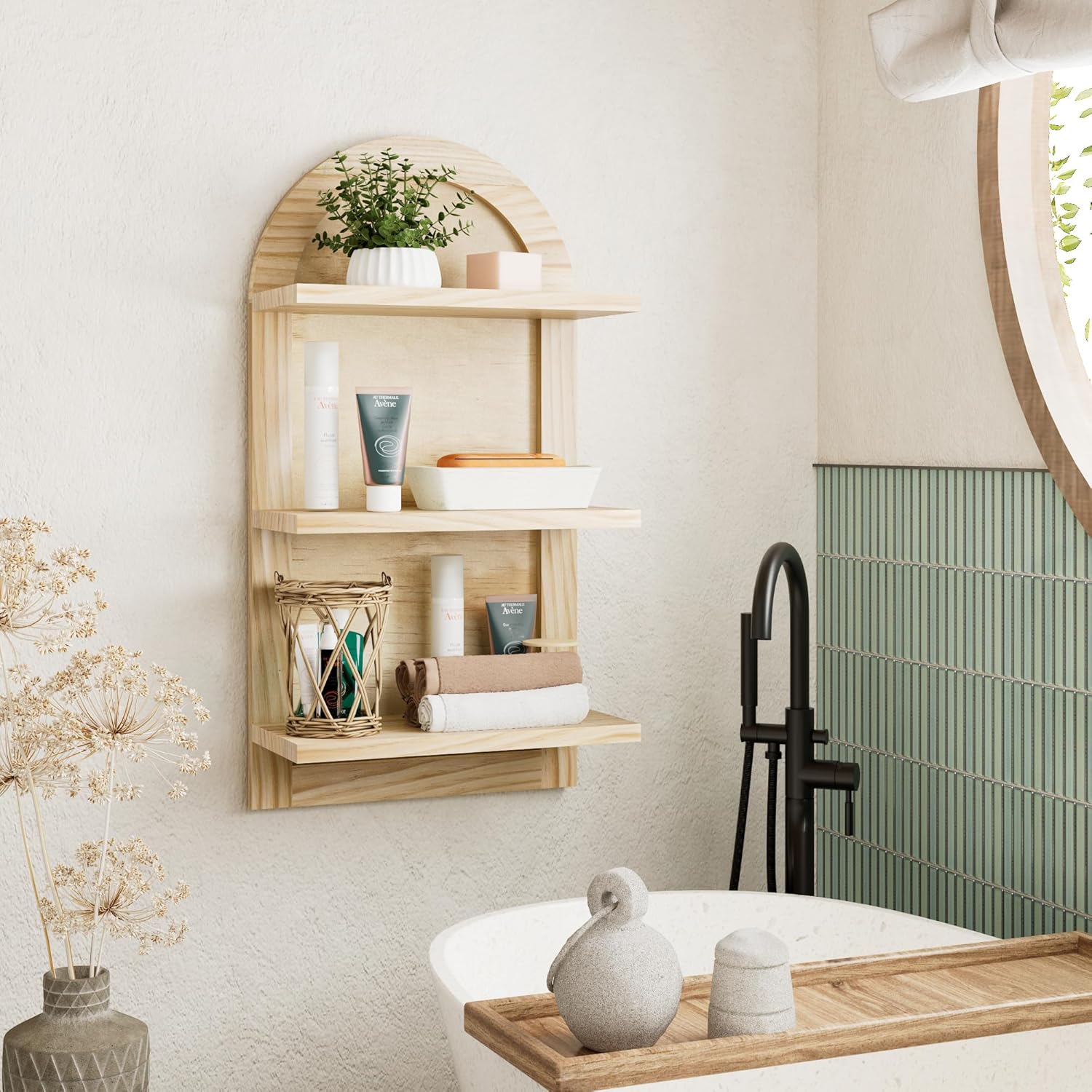 3 Tier Floating Wall Shelves Natural Wood Modern Design