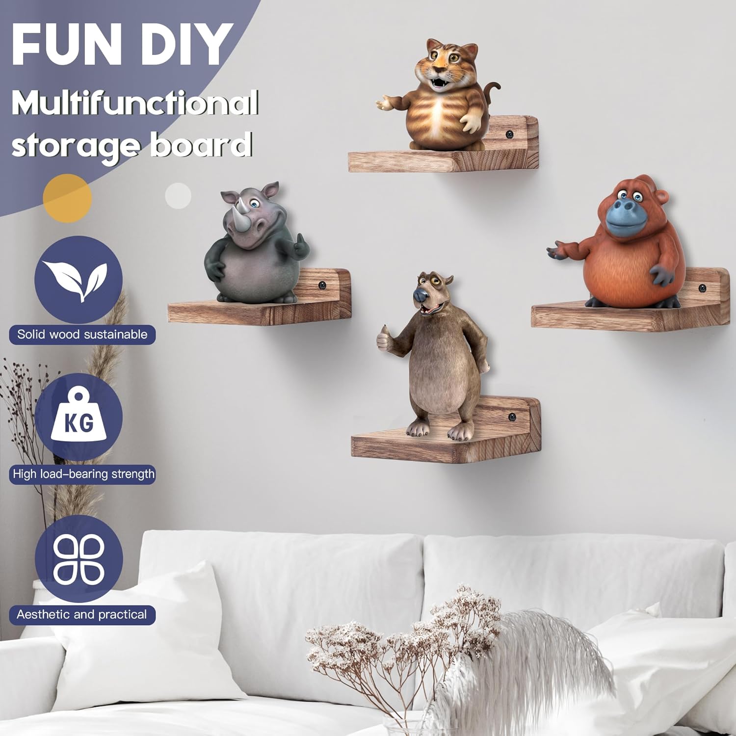 NIUBEST Small Floating Shelf 4x4 Inch Wall Ledge Set of 8