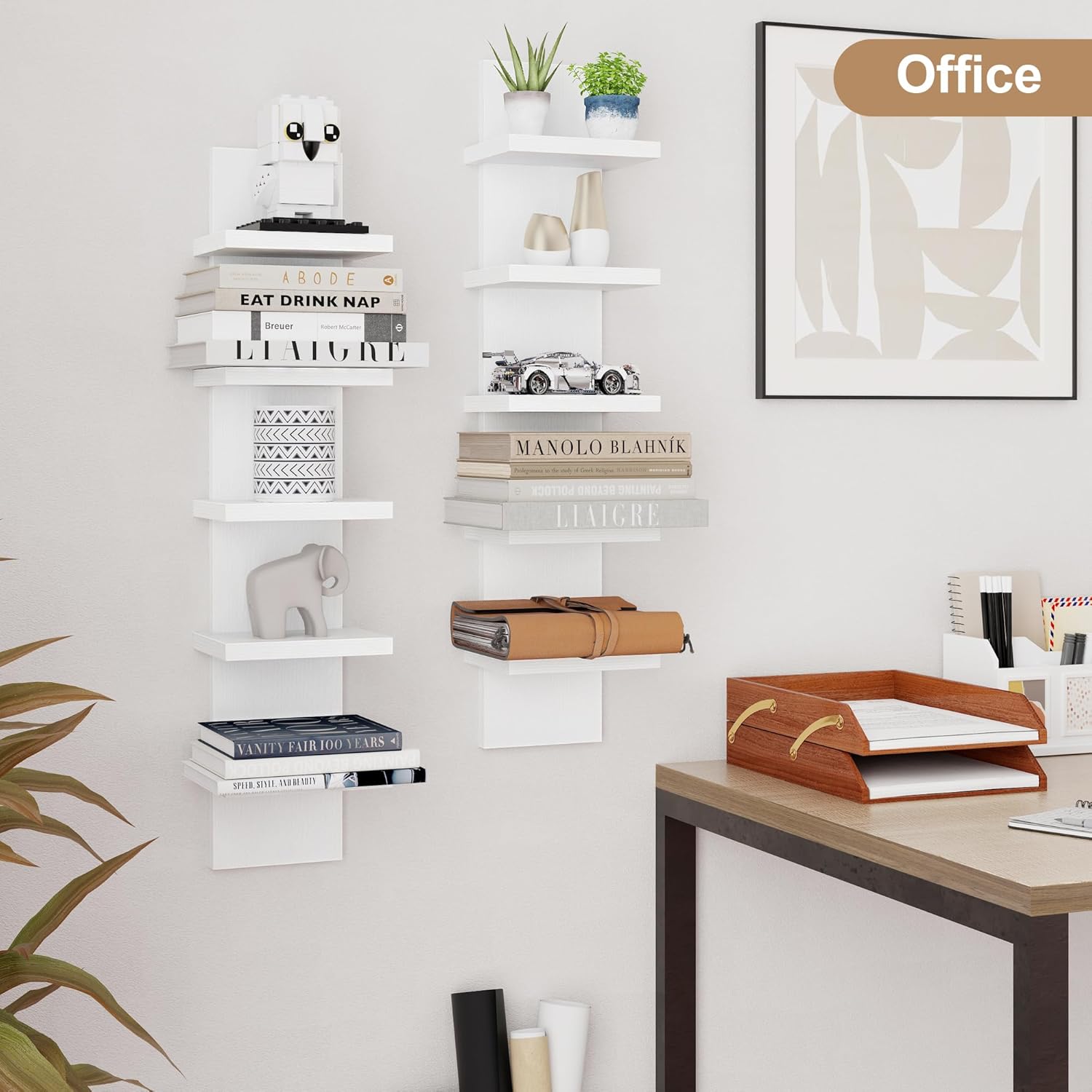 Modern White 2Pack 5 Tier Wall Shelf Unit