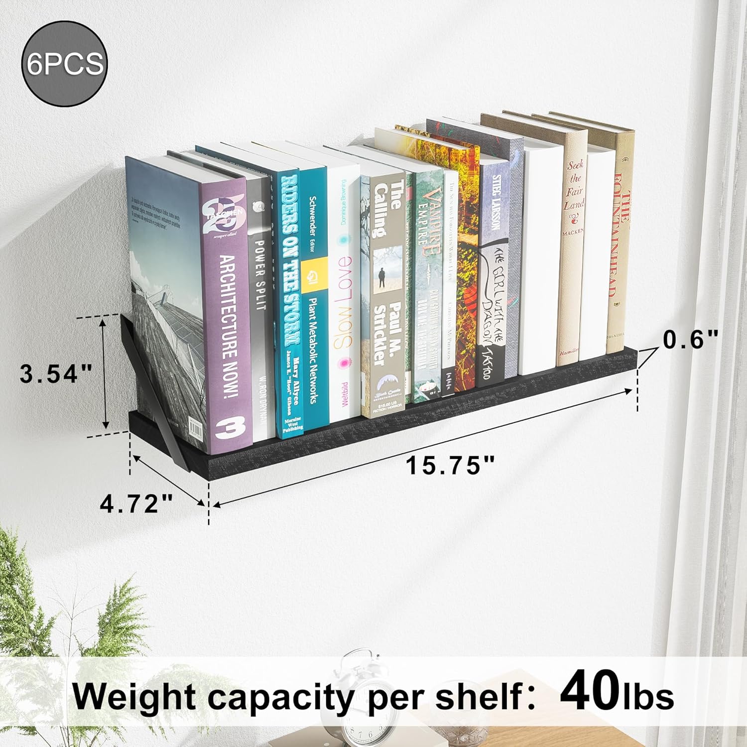 SRIWATANA Set of 6 Floating Shelves Weathered Black