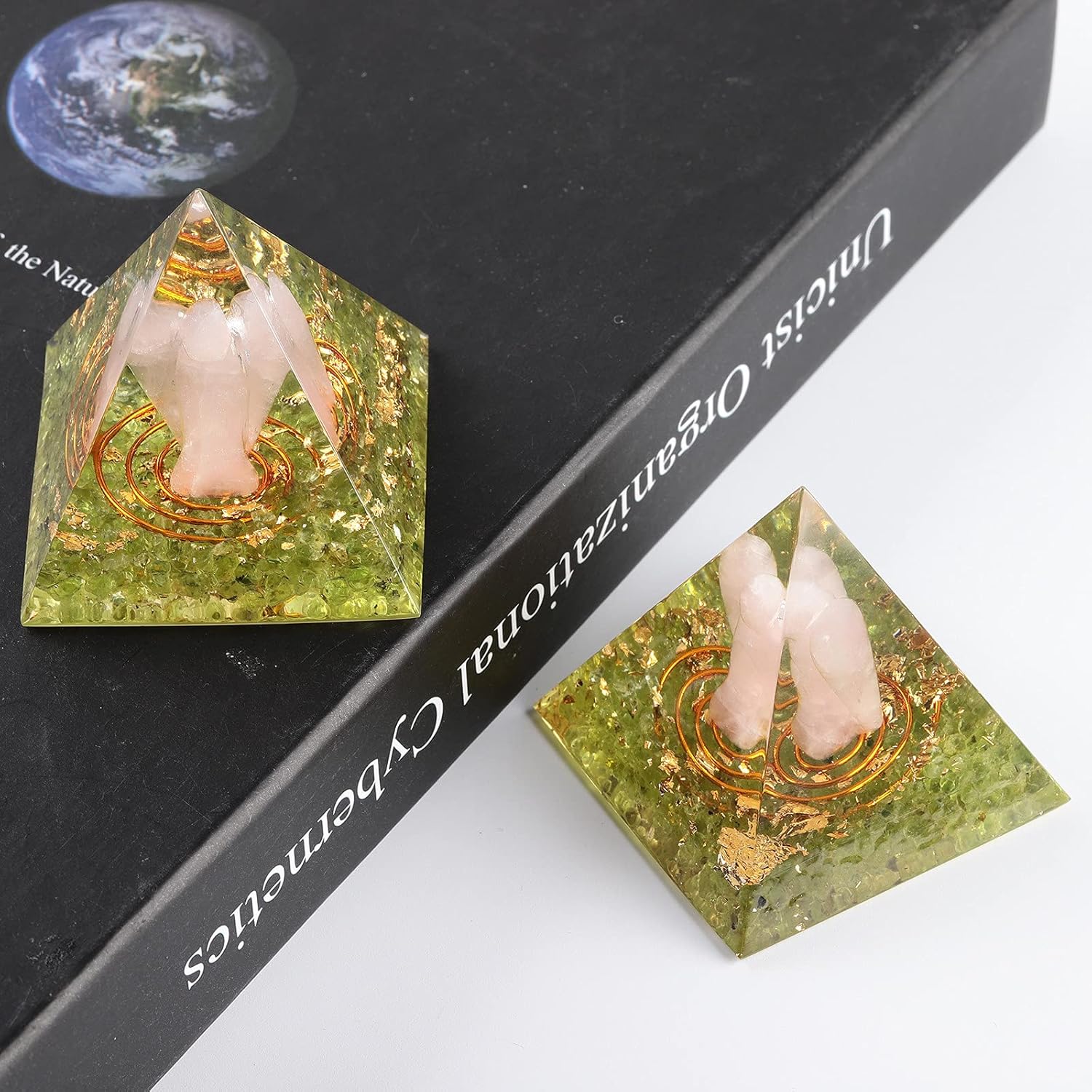 Rockcloud Guardian Angel Orgone Pyramid with Peridot Healing Crystal
