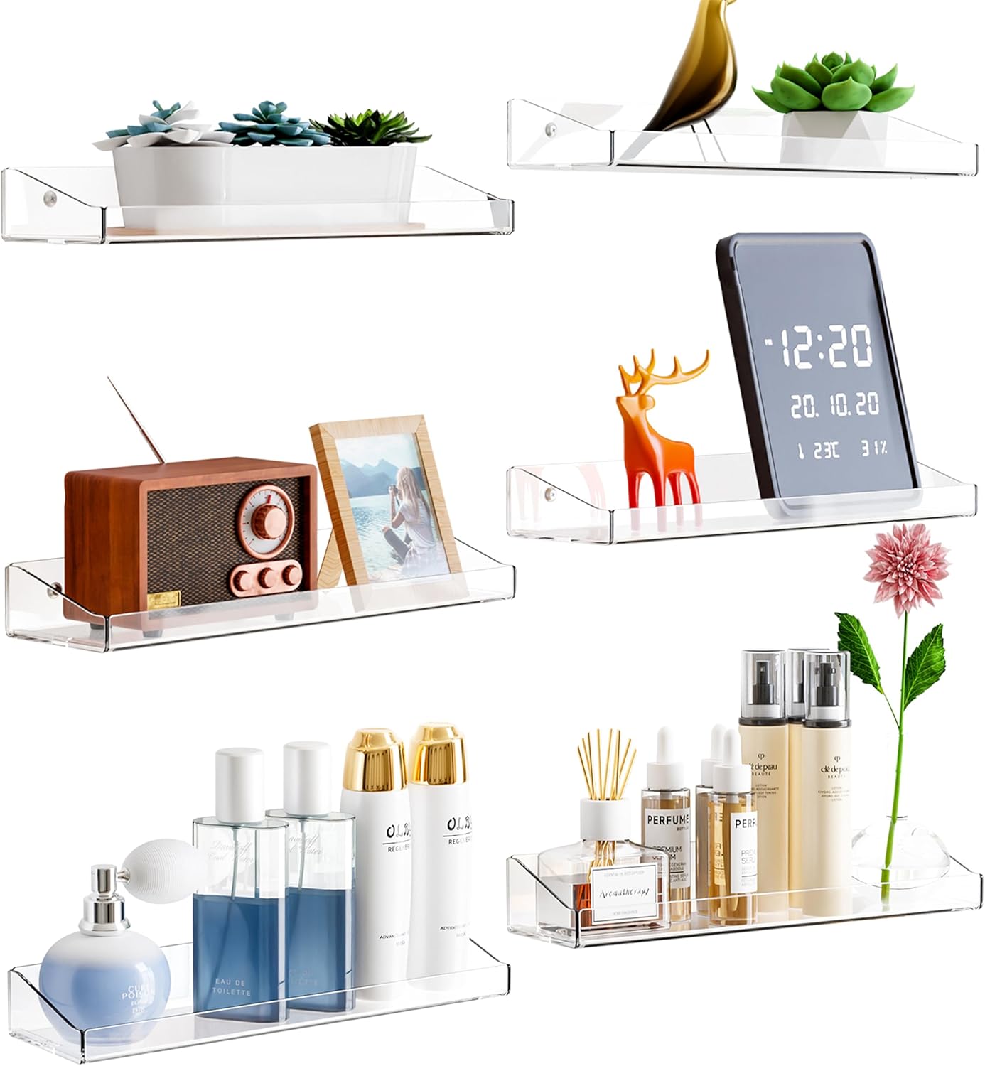 Kutesna 6 Pack Acrylic Floating Shelves for Wall