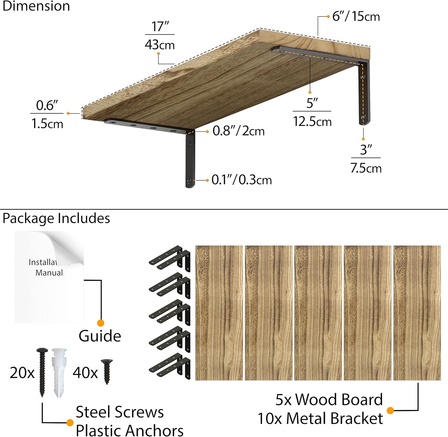 Wallniture Palma Floating Shelves Set of 5