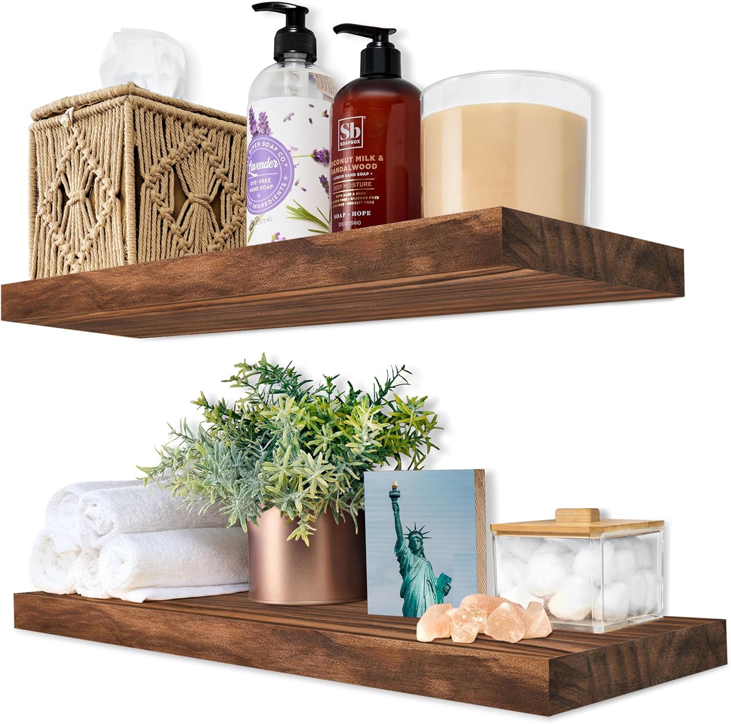 Sorbus Solid Pine Floating Shelves Set of 2