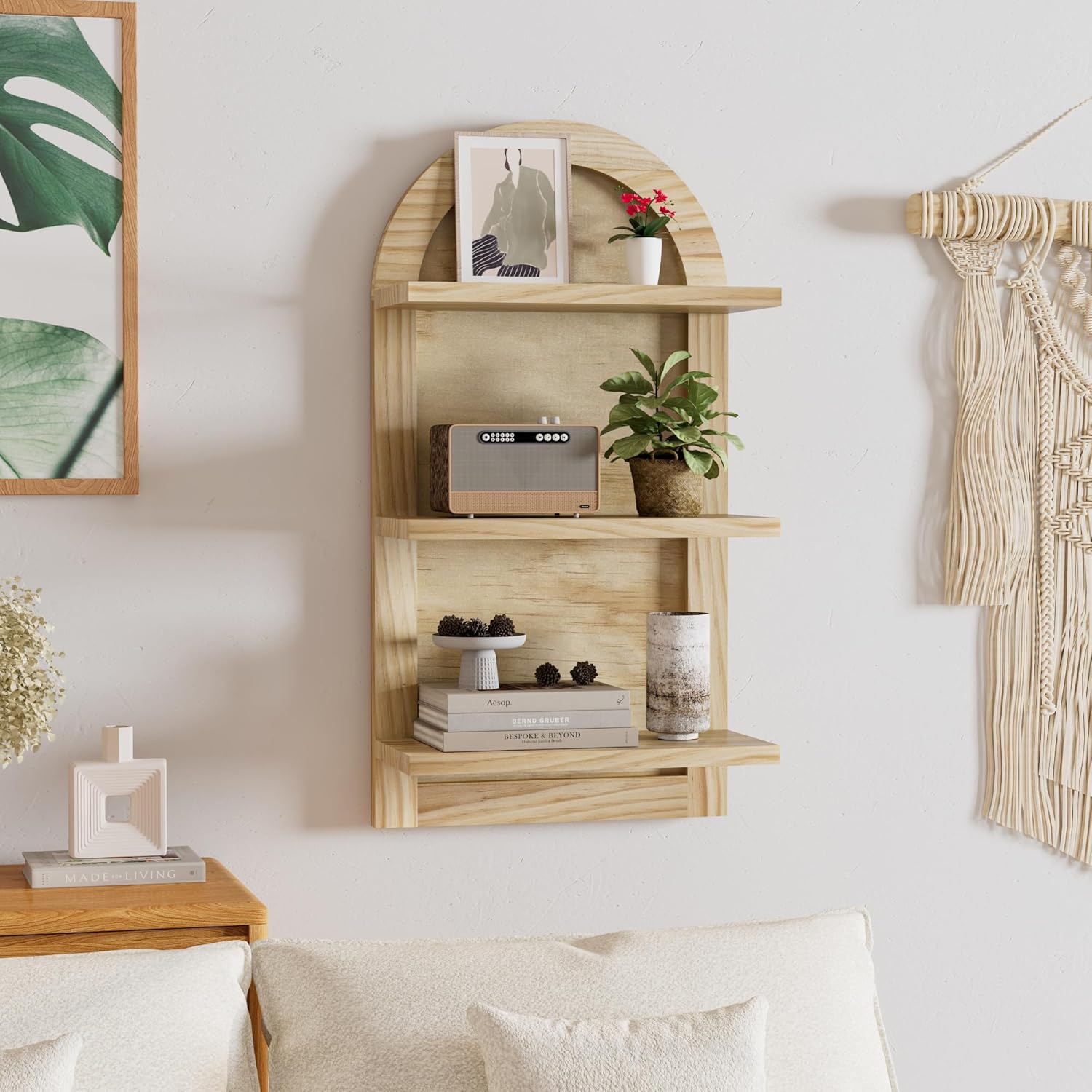 3 Tier Floating Wall Shelves Natural Wood Modern Design