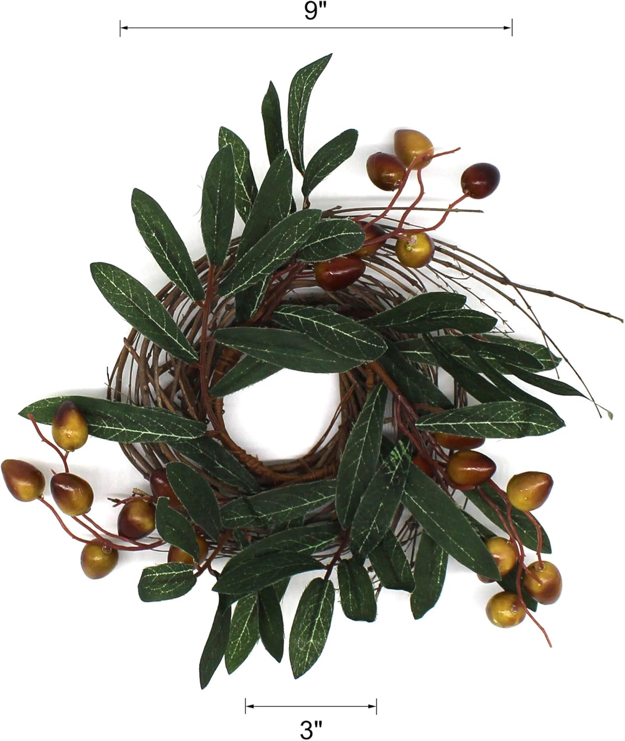 Rustic Country Artificial Olive Wreath 9 Inch