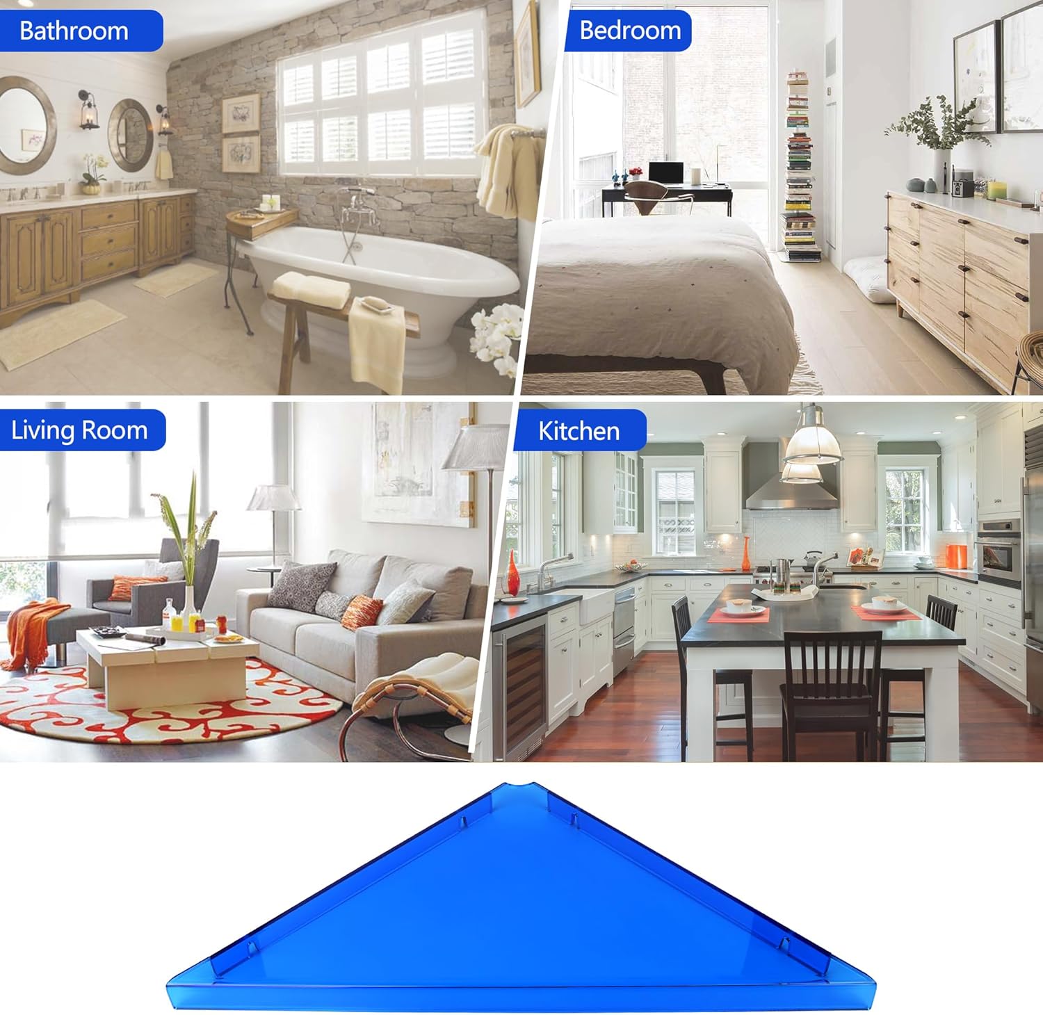 Evron Blue Acrylic Corner Wall Shelf Set of 2