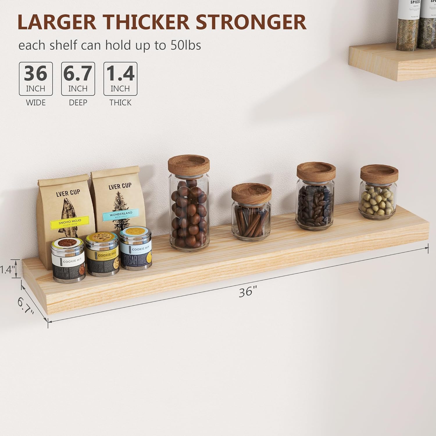 Fuqing Natural Floating Shelves 36 Inch Set of 2