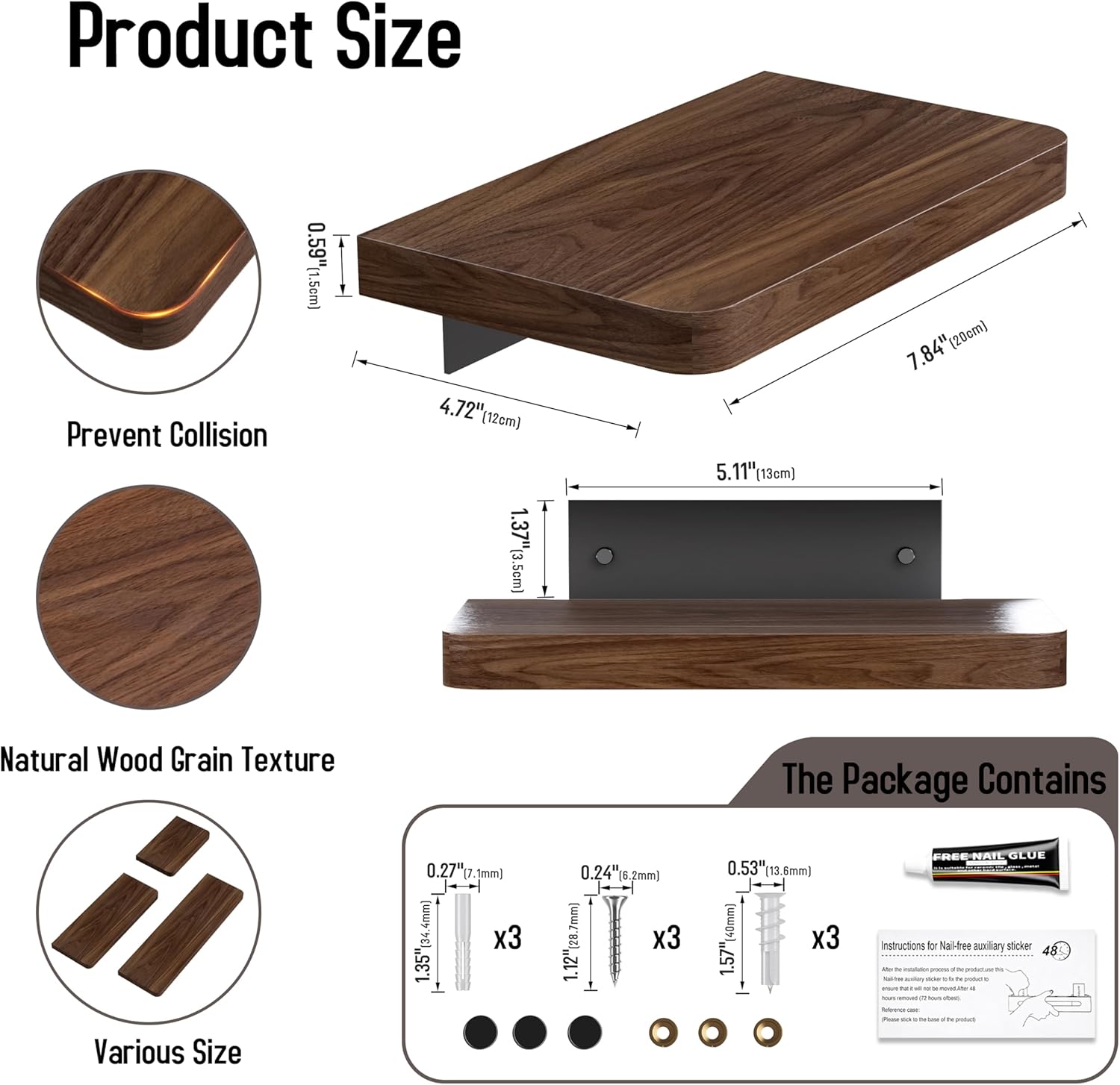 Danpoo 8 Inch Wall Mounted Floating Shelf