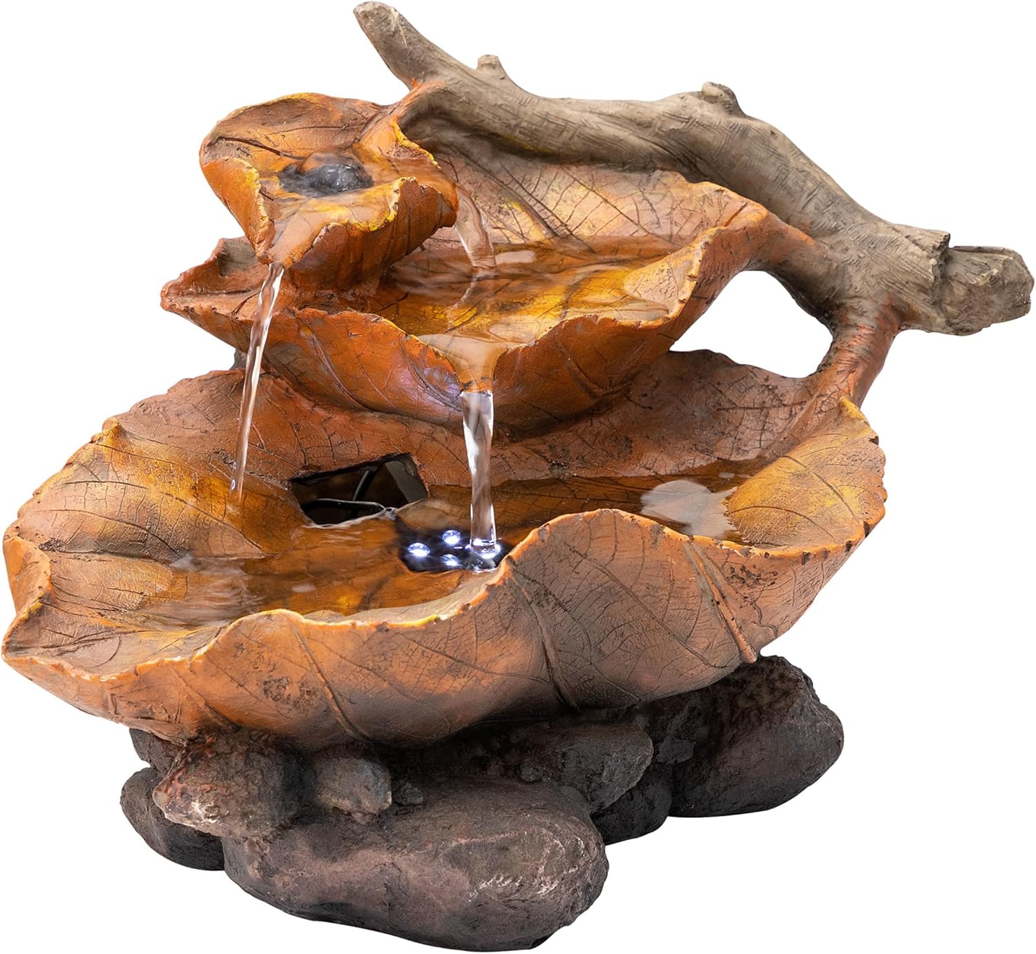 9 Tall Indoor Tabletop Tiered Leaf Fountain with LED Lights