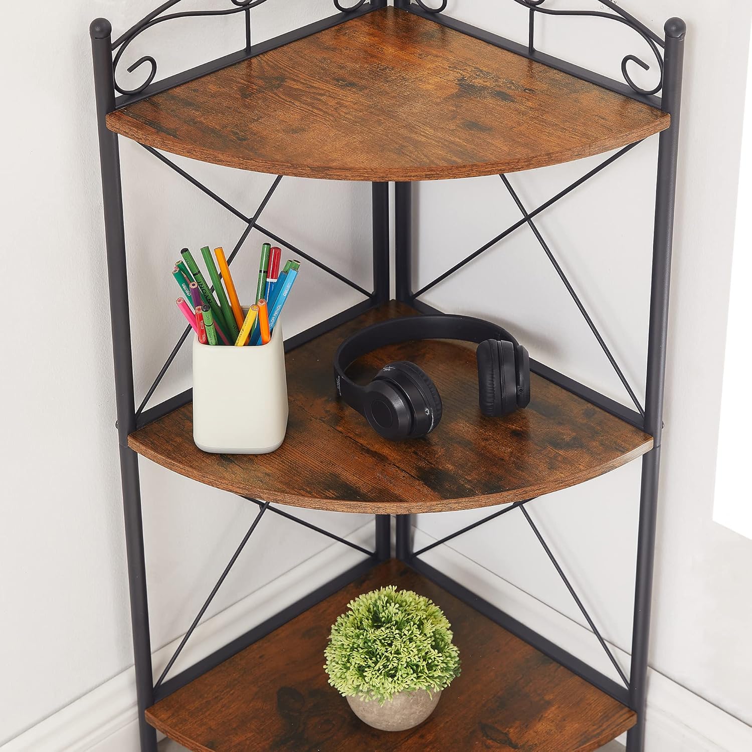 VECELO Corner Table with Storage Shelves