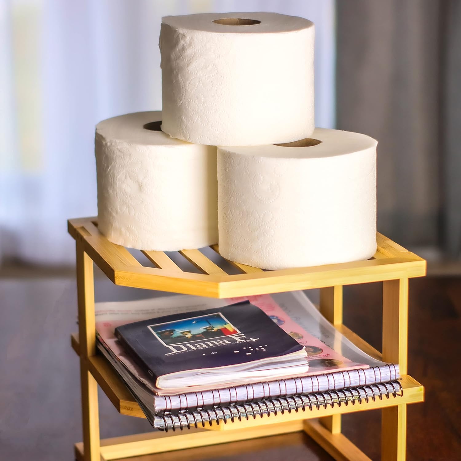 Trademark Innovations 3 Tier Bamboo Plate Rack Corner Shelf