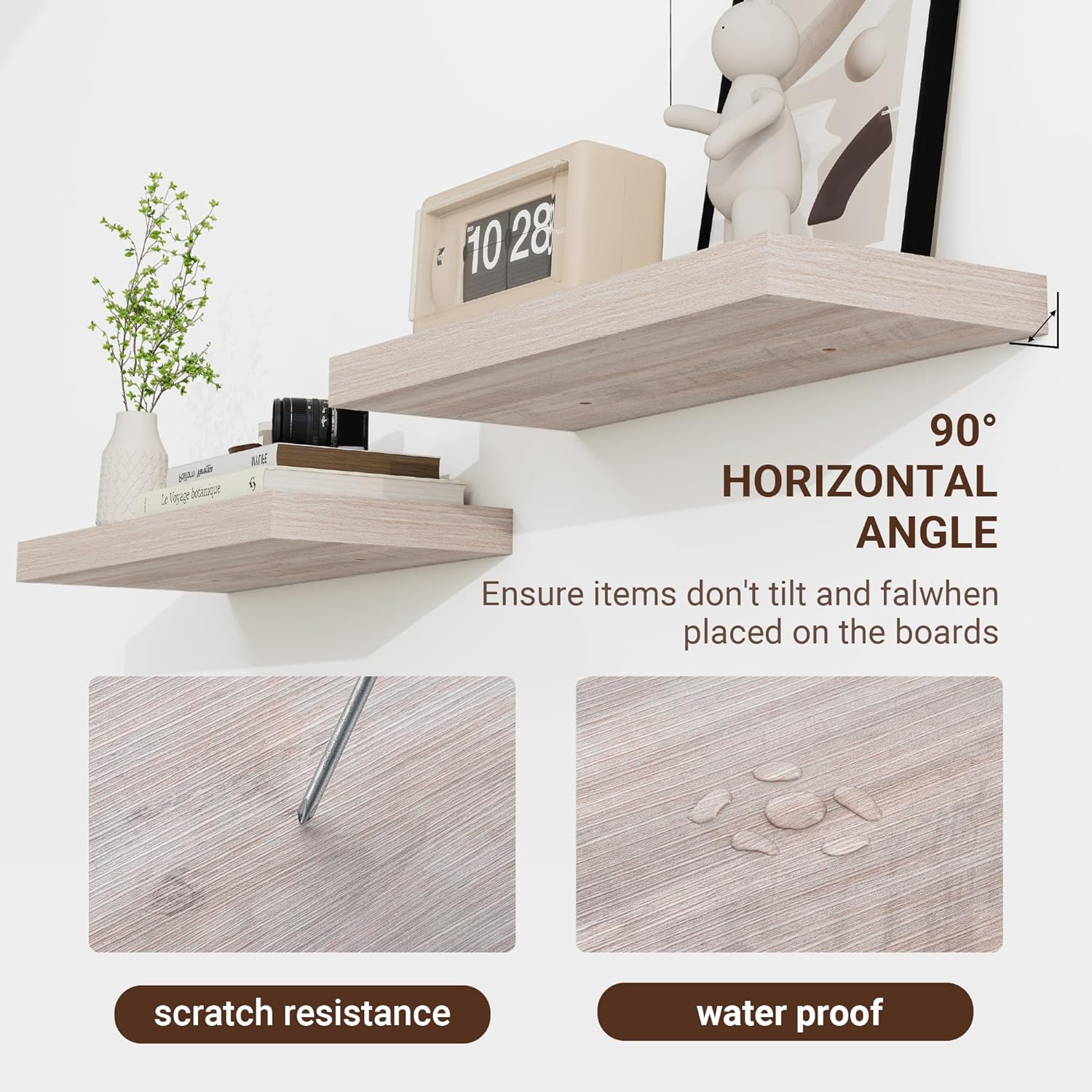 24 Inch Floating Shelves with Rustic Wood Grain