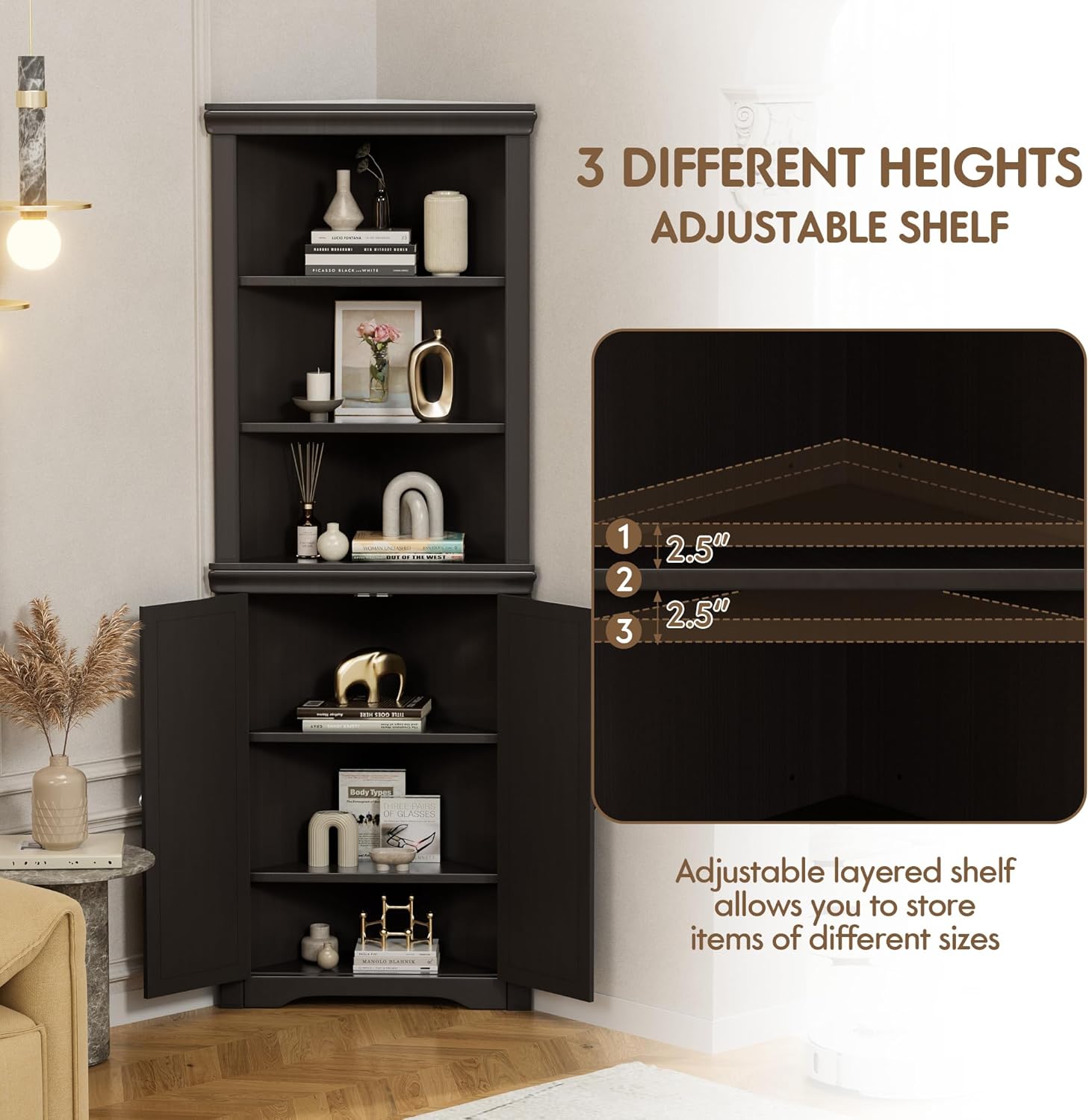 Flamaker Corner Cabinet with 2 Doors and 3 Shelves