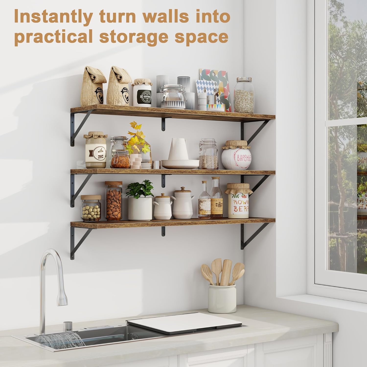 Fun Memories Set of 3 Floating Shelves Rustic Brown