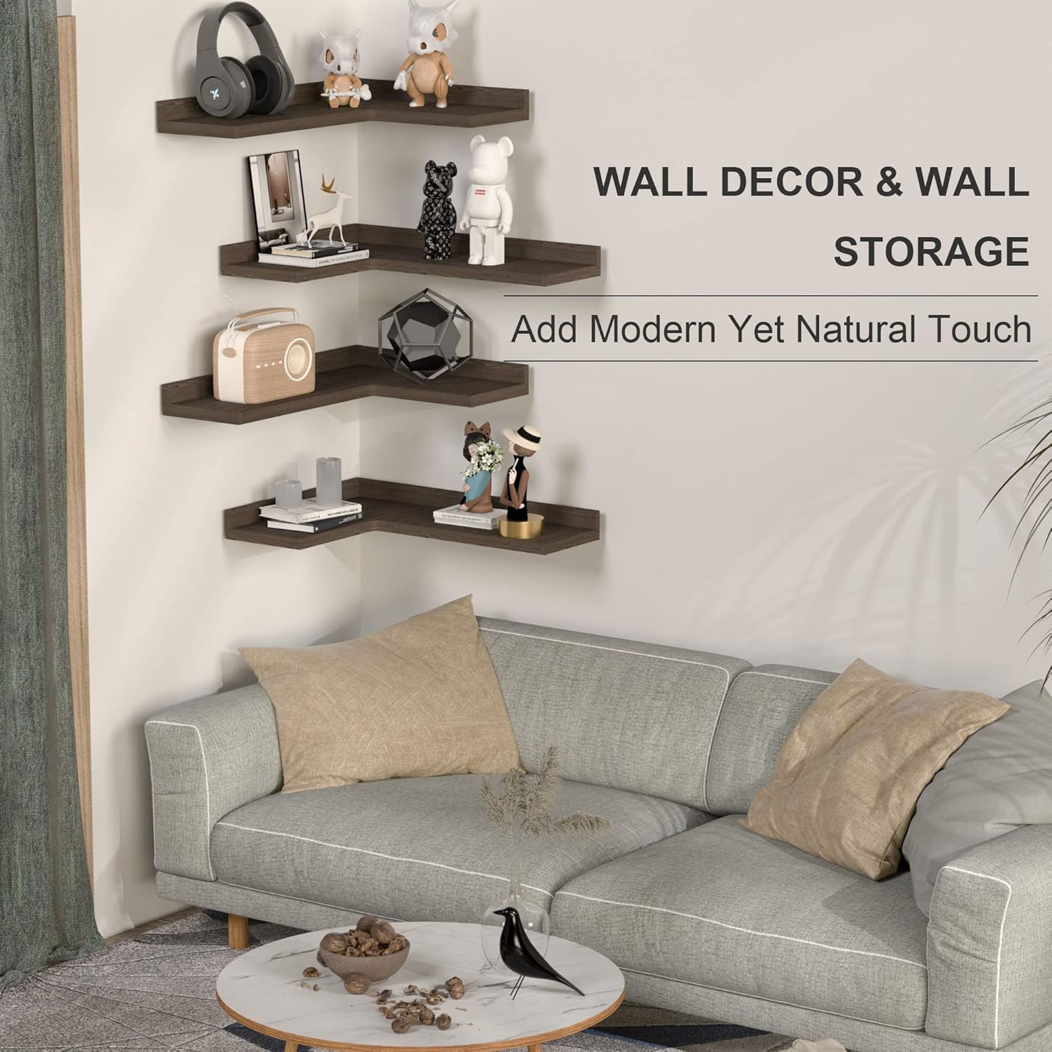 4 Tier Corner Floating Shelves Set of 4 Dark Brown