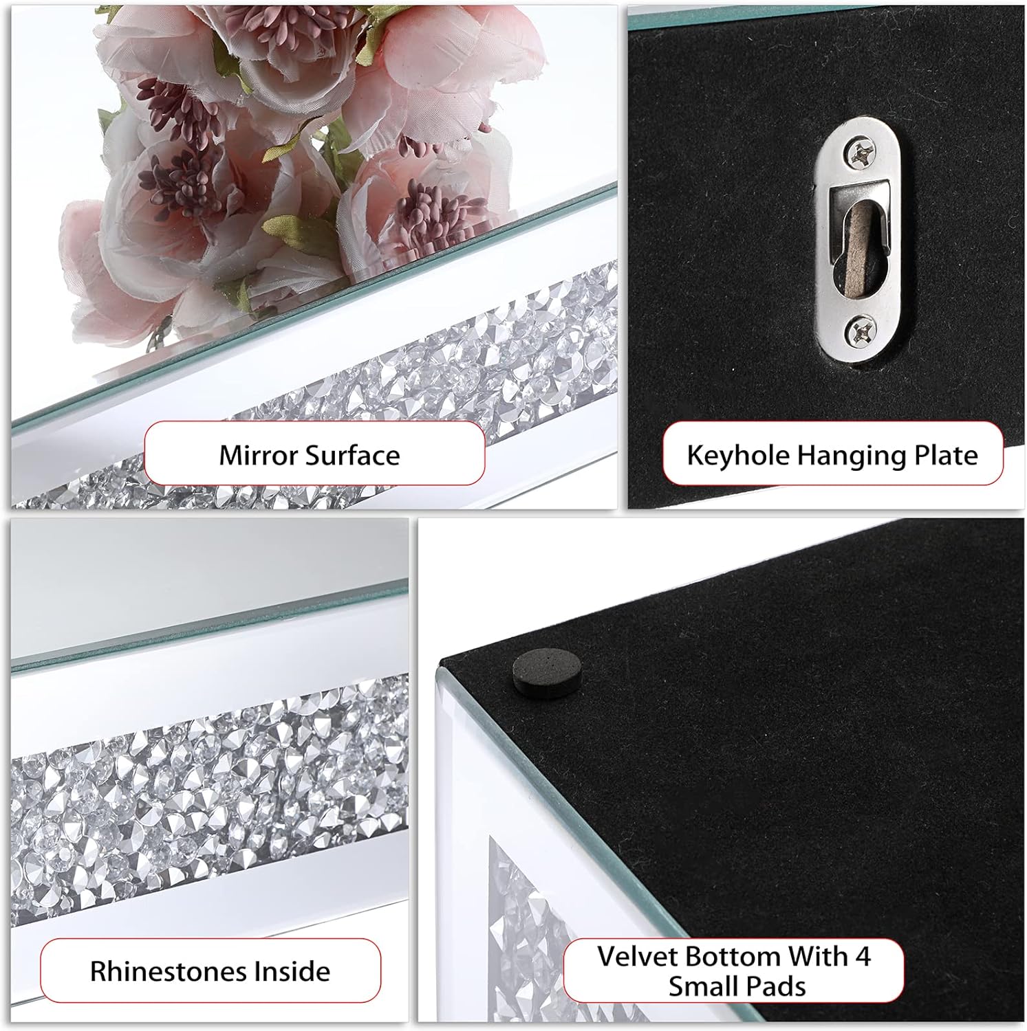 JUXYES Diamond Wall Floating Shelf Sparkle Glass Display Stand