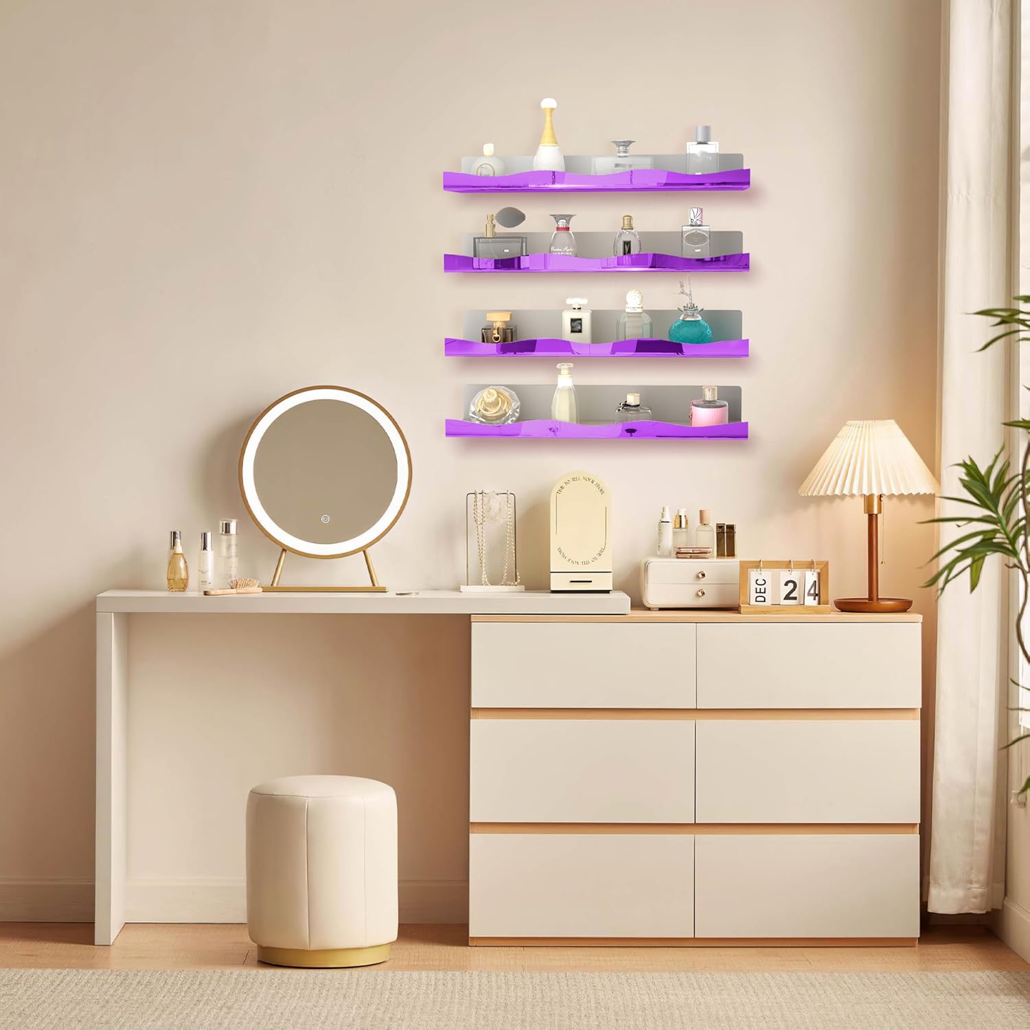 YMVV 157 in Purple Reflective Acrylic Floating Shelf 4 Pack