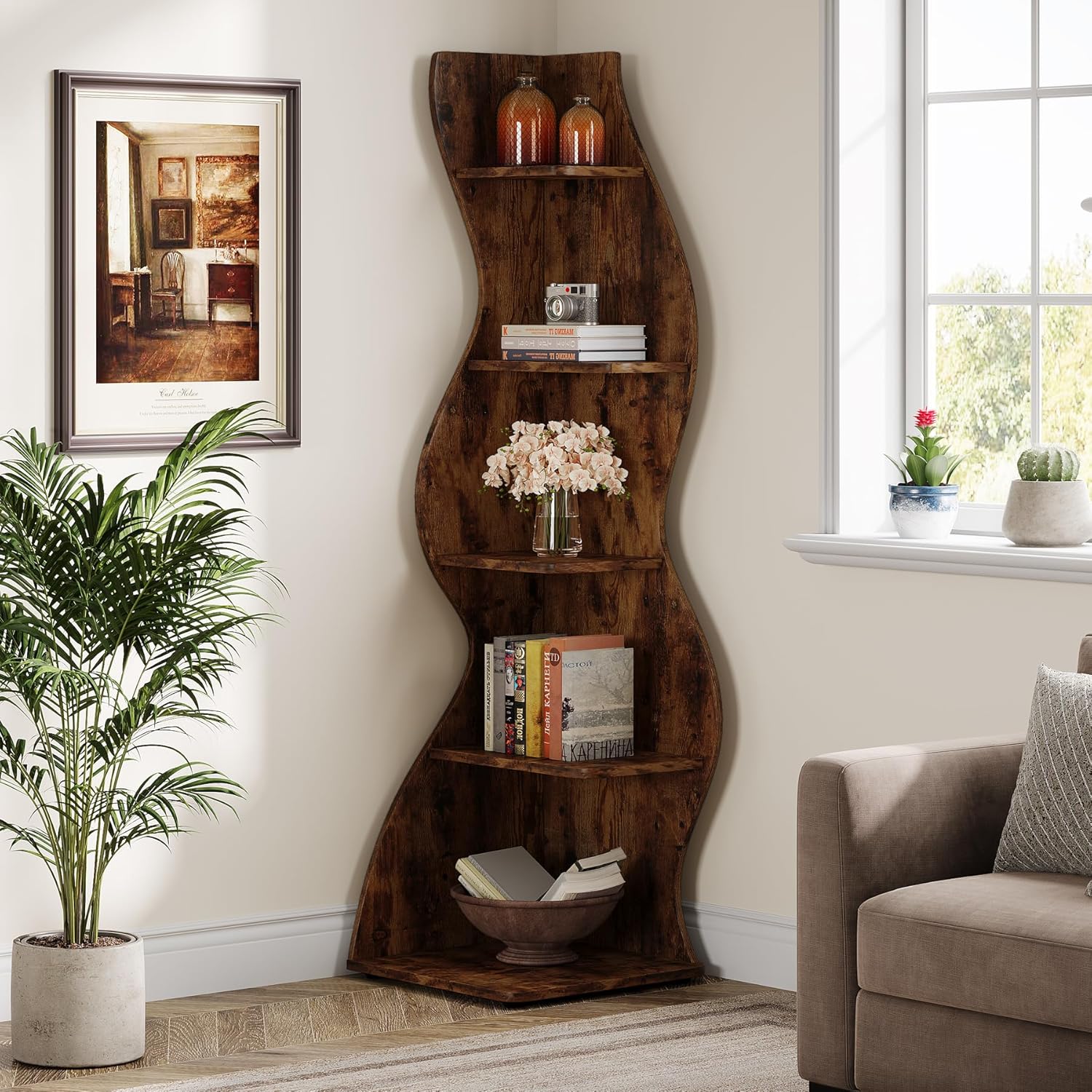 Tribesigns Wavy Corner Shelf 5-Tier Modern Bookcase
