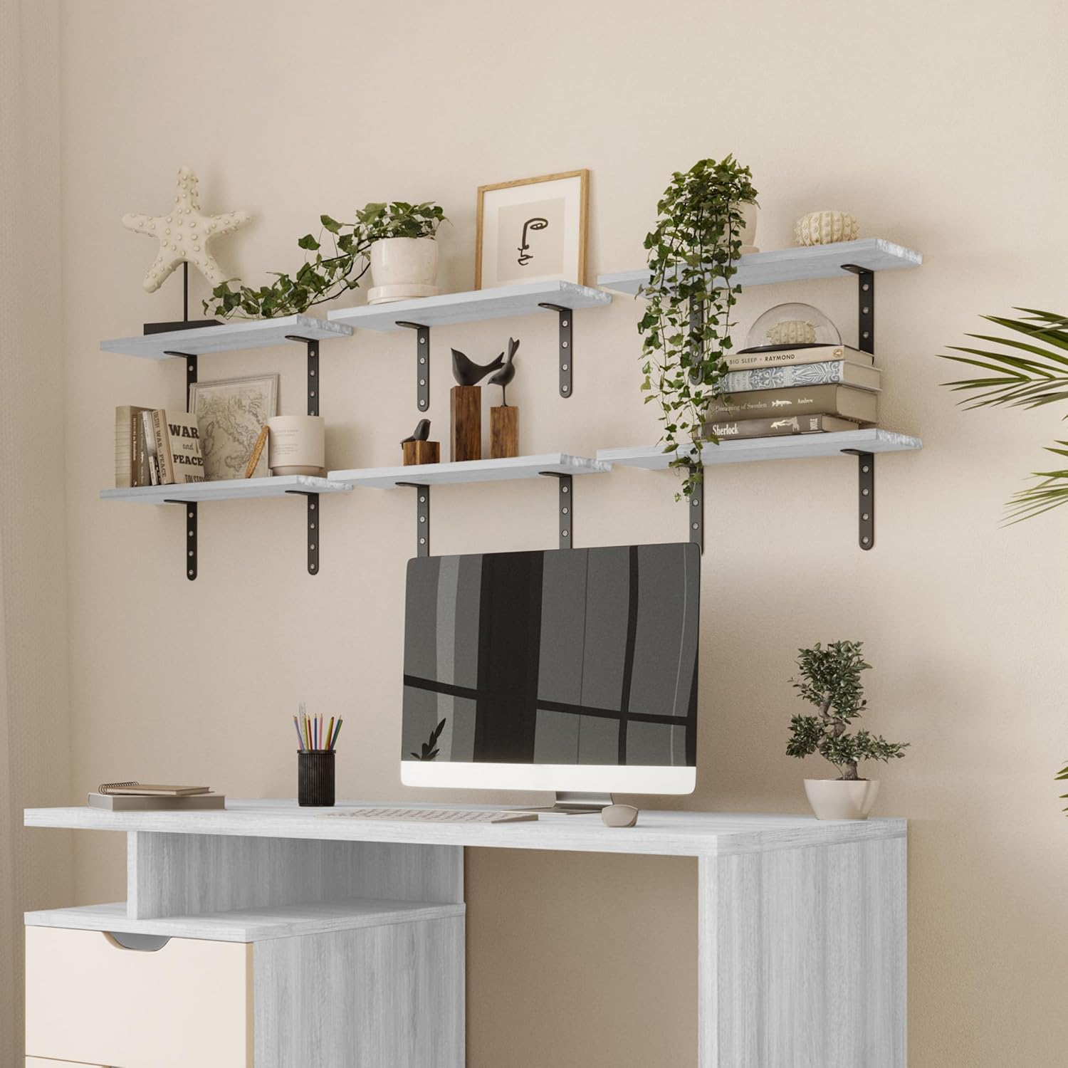 Lavish Home Set of 6 White Floating Shelves