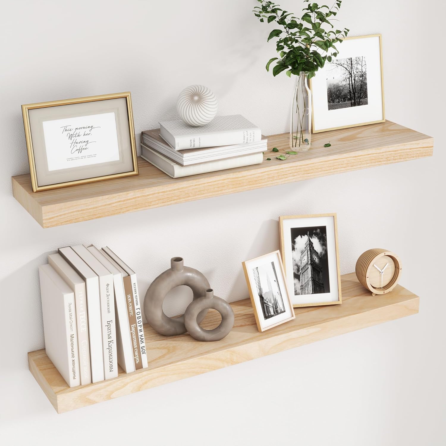 Fuqing Natural Floating Shelves 36 Inch Set of 2
