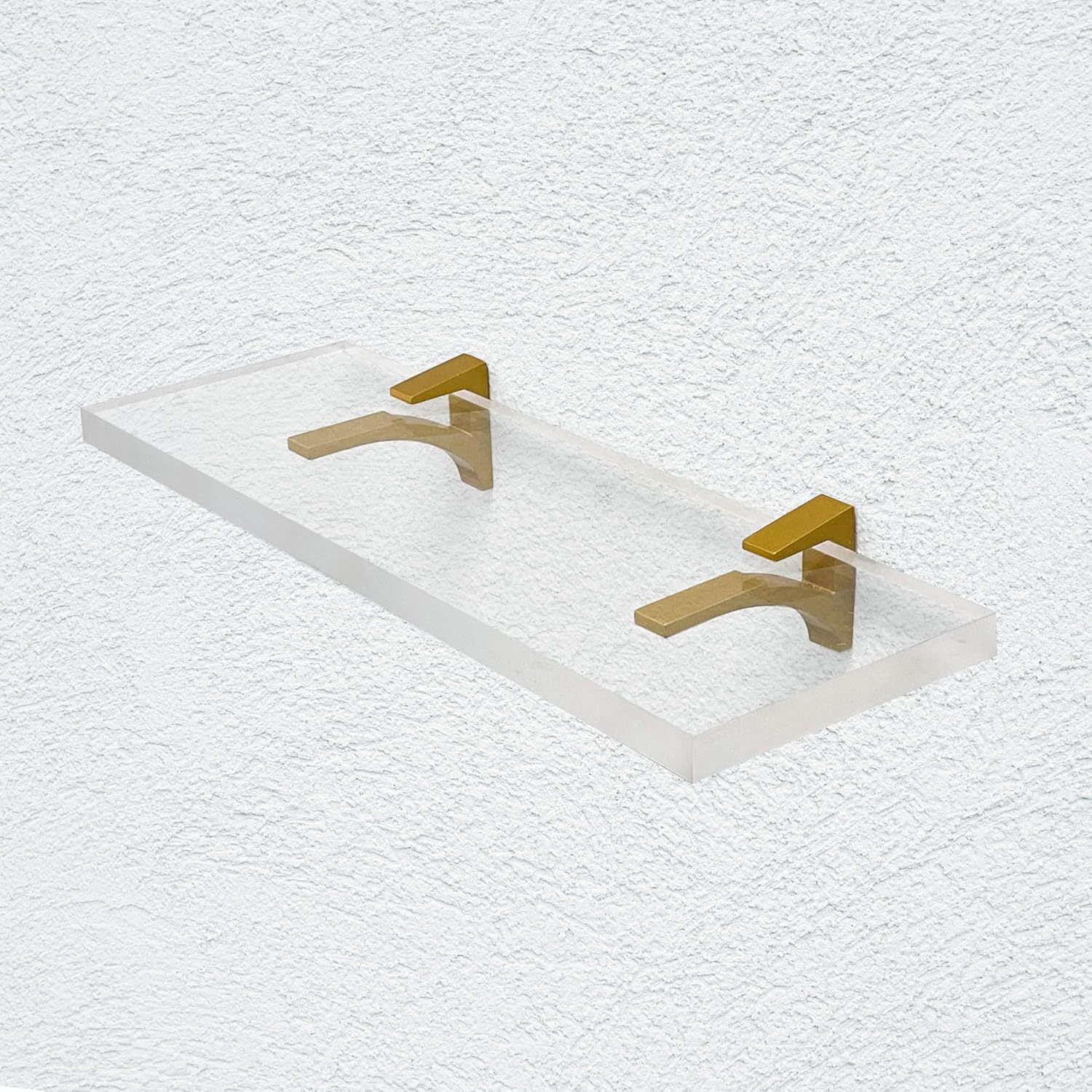 Clear Acrylic Floating Shelf 6x18 with Brass Brackets