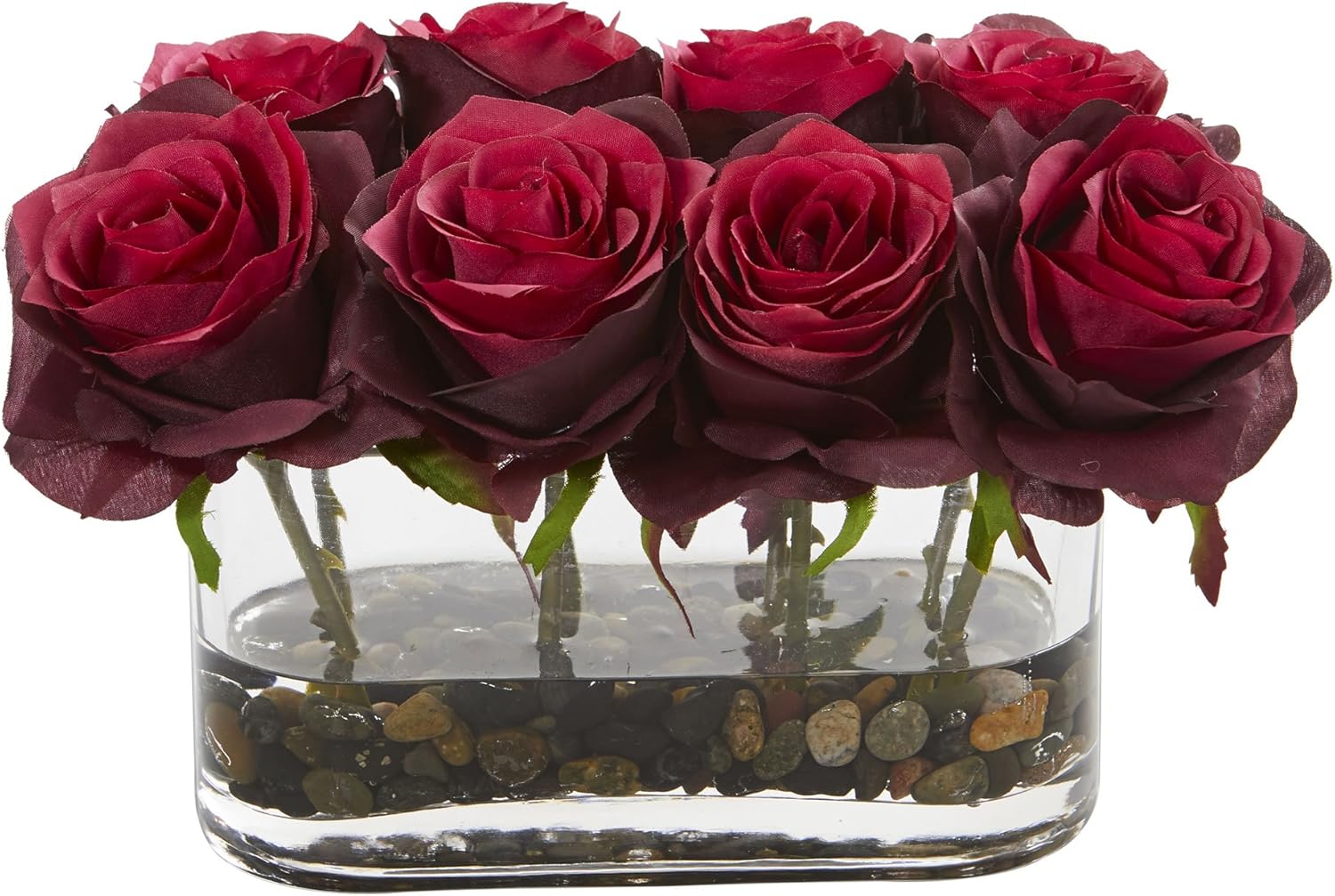 Nearly Natural 55 Inch Blooming Roses in Glass Vase Artificial Arrangement