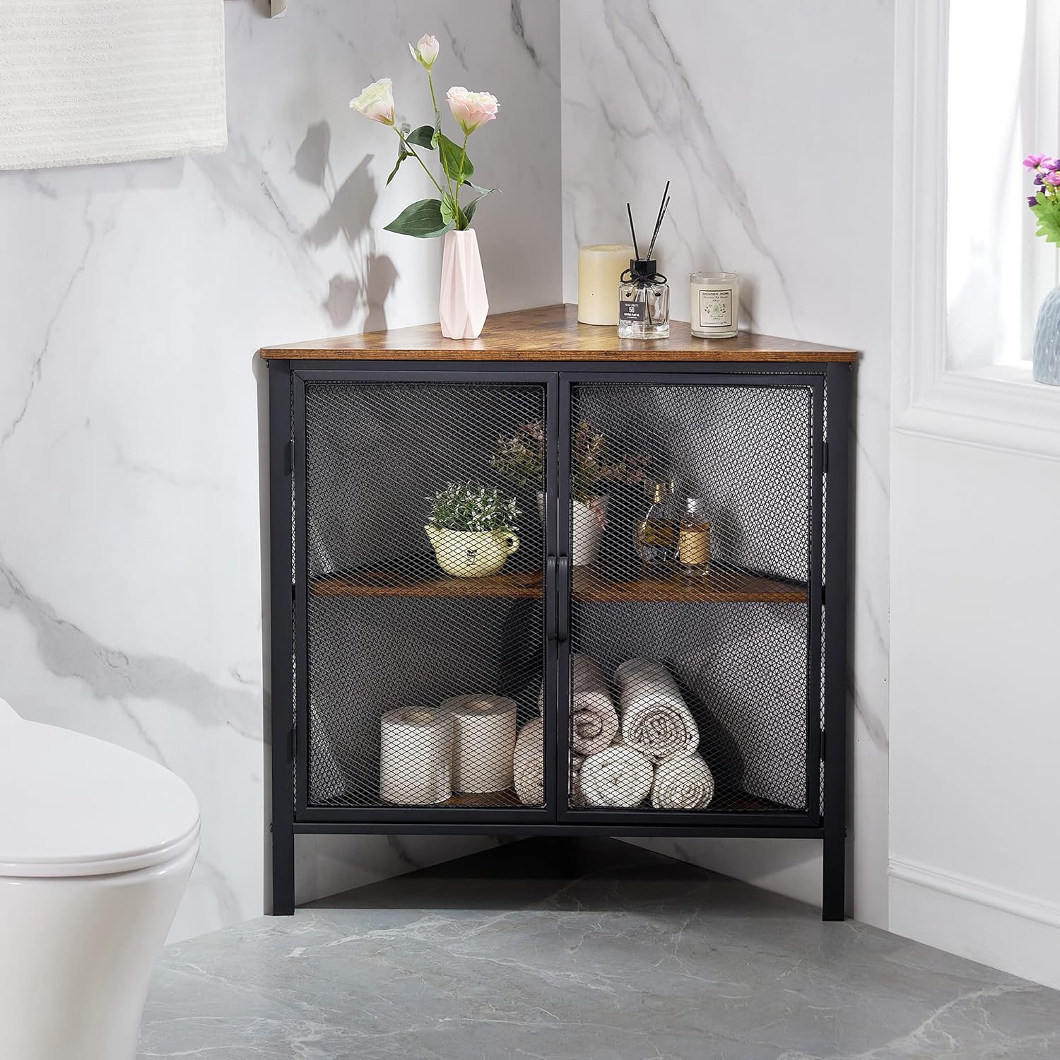 VECELO 3-Tier Corner Shelf Organizer Metal Frame Brown