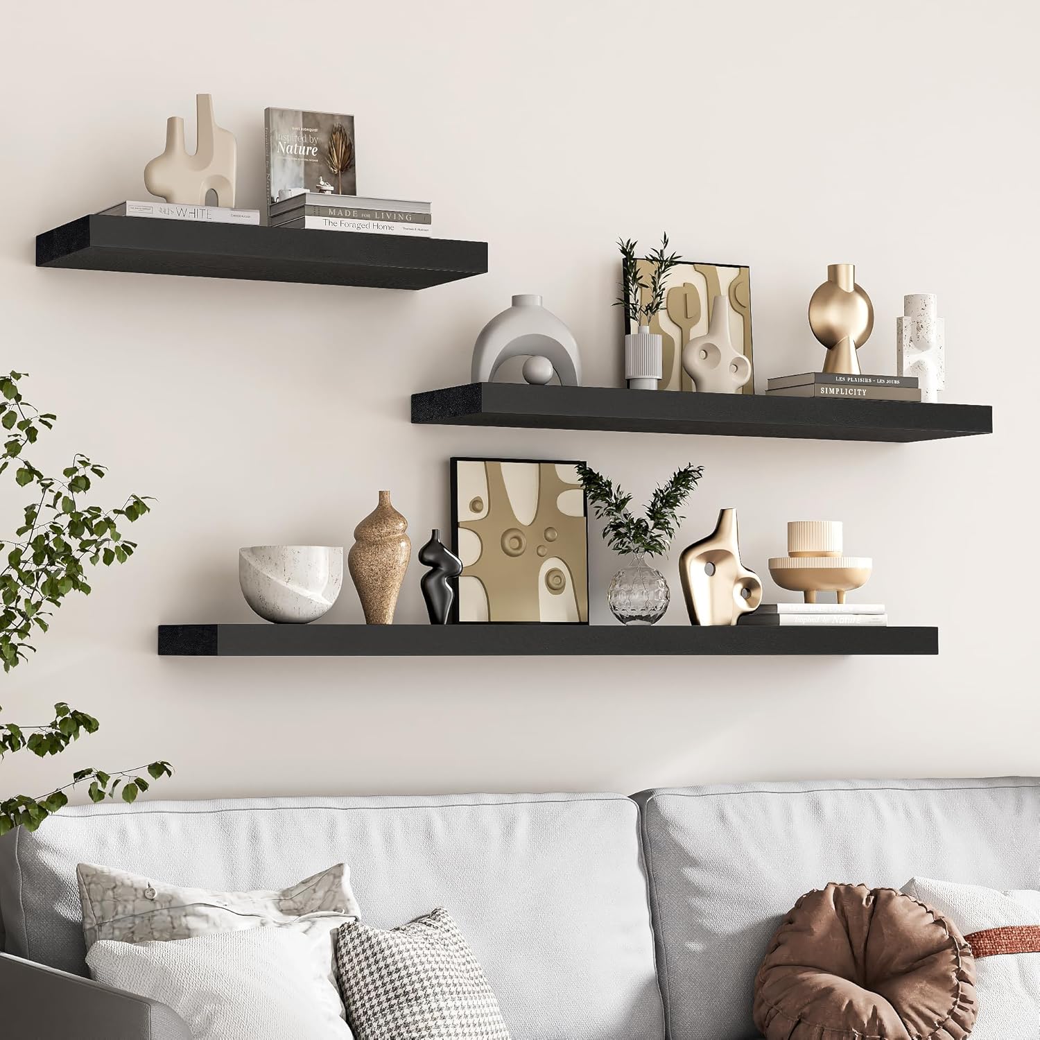 Marsmiles Black Floating Shelves 8 Inch Deep Set of 1