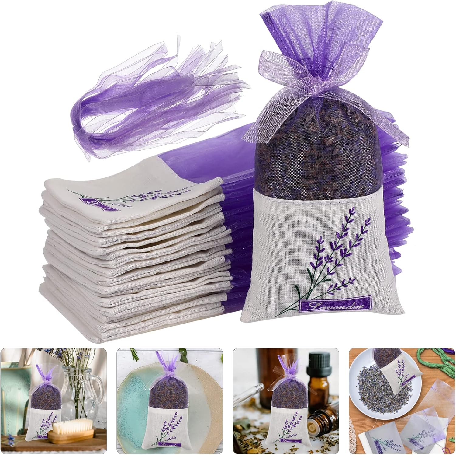 Lavender Sachet Bags 30pcs Set with Flower Print