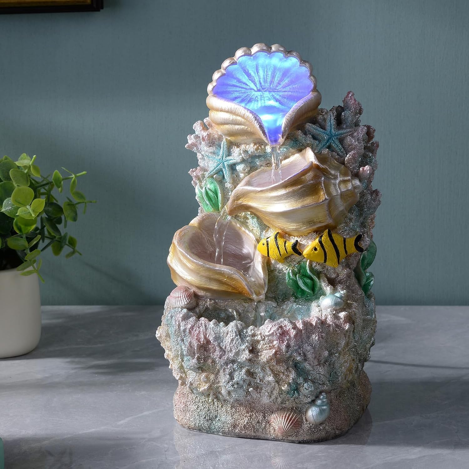 GOSSI Themed Coral Shell Fountain with LED Lights