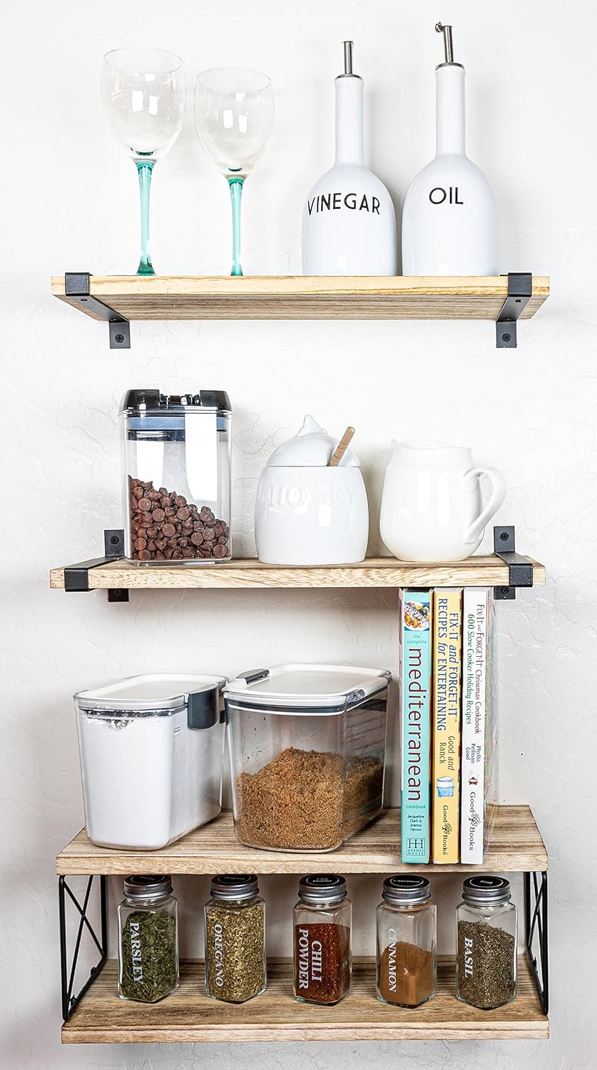 2 Moons Floating Shelves - Light Brown 4 Piece Set