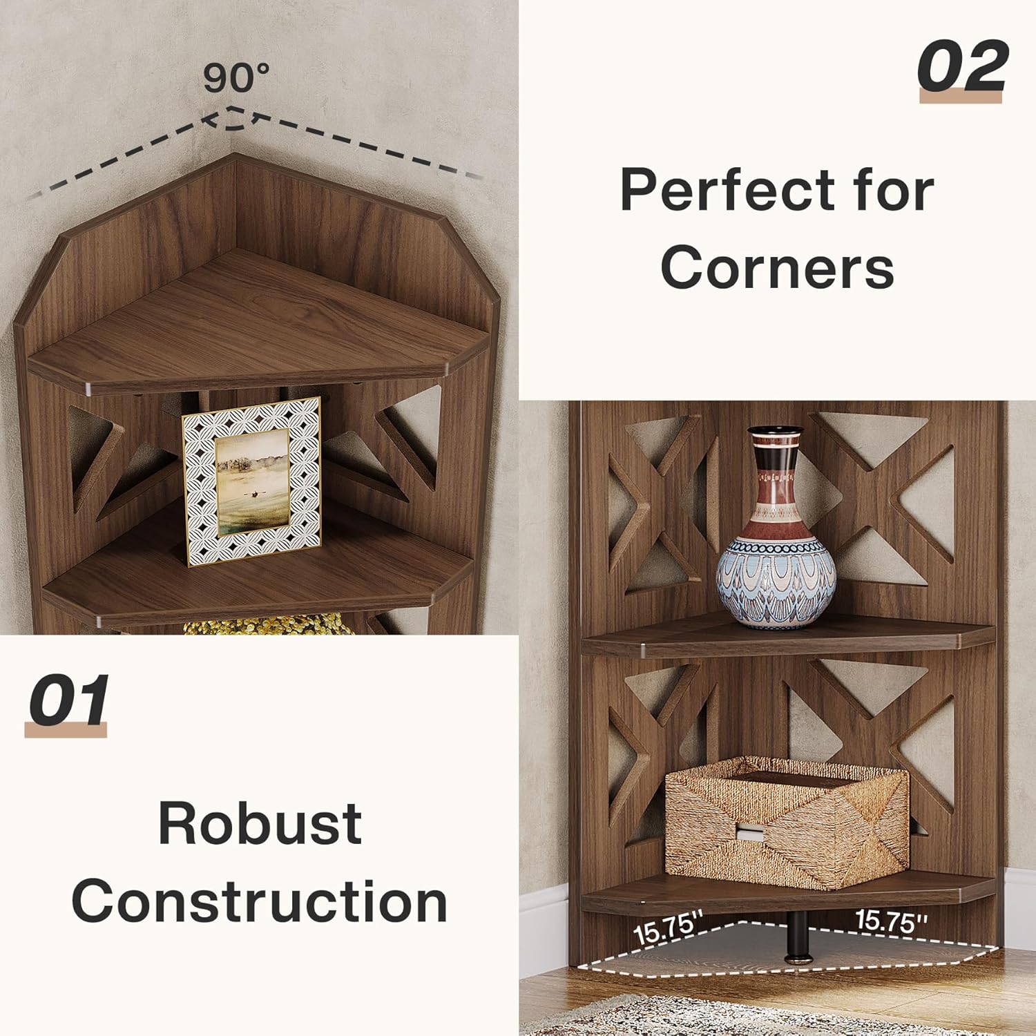 Tribesigns 708 Inch Corner Shelf 6 Tier Rustic Bookcase