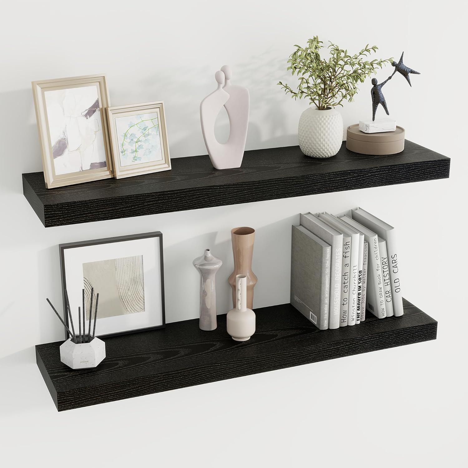 36 Inch Floating Shelves Set of 2 with Invisible Brackets Black