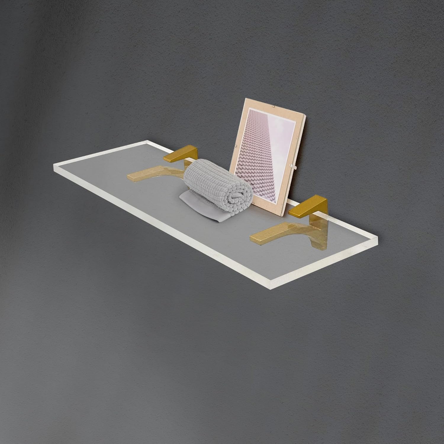 Clear Acrylic Floating Shelf 6x18 with Brass Brackets