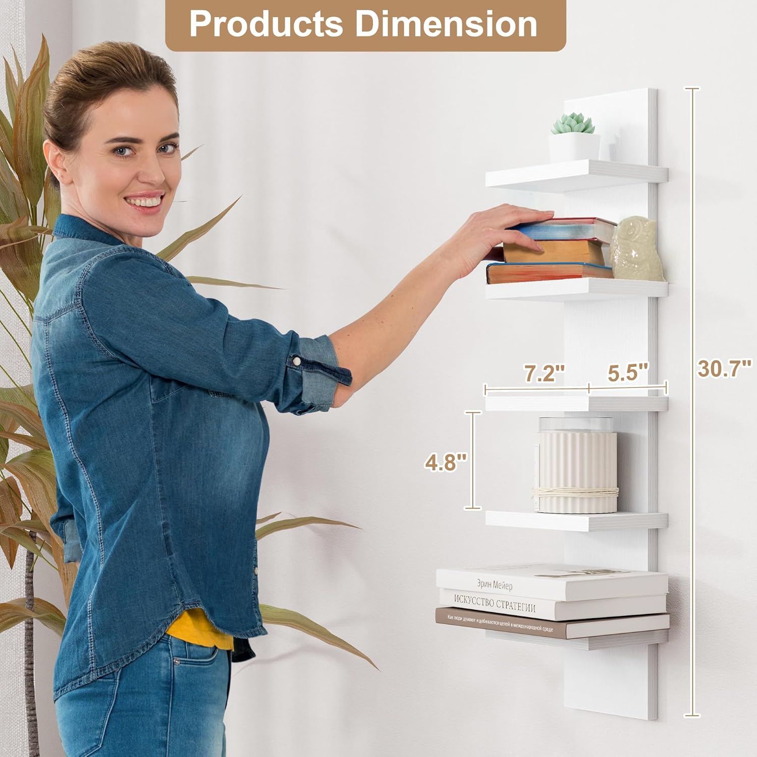 Modern White 2Pack 5 Tier Wall Shelf Unit