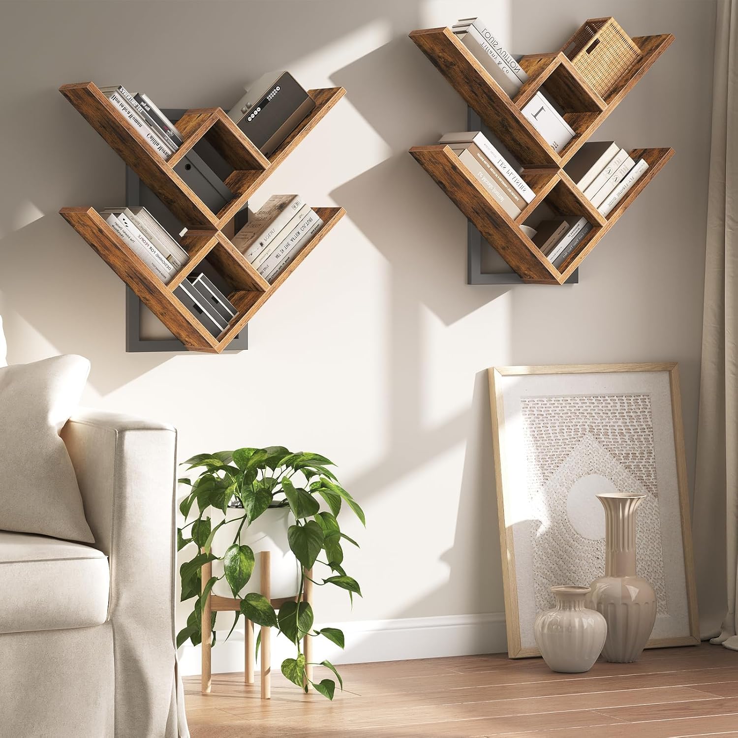 HOOBRO Floating Shelves Set of 2 Wall Mounted Bookshelves