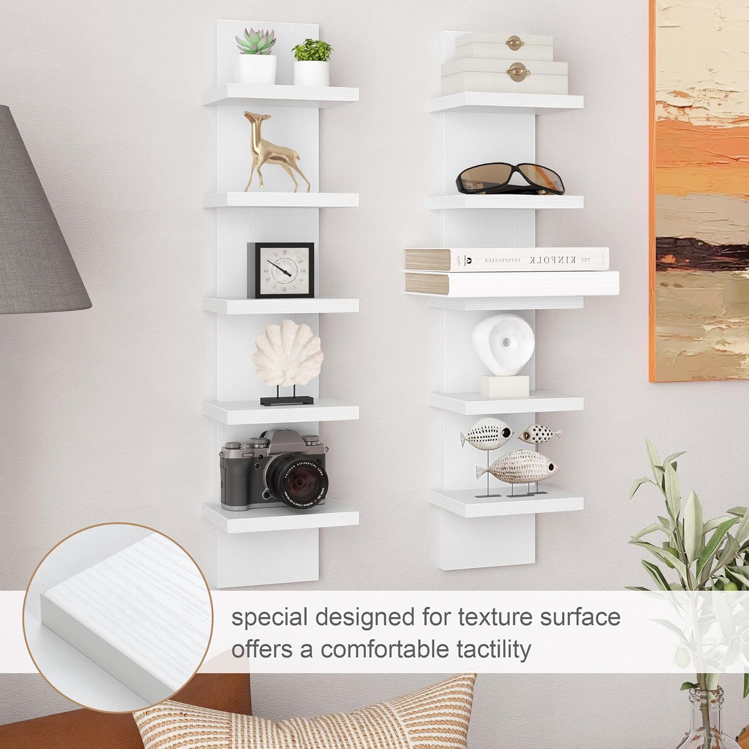 Modern White 2Pack 5 Tier Wall Shelf Unit