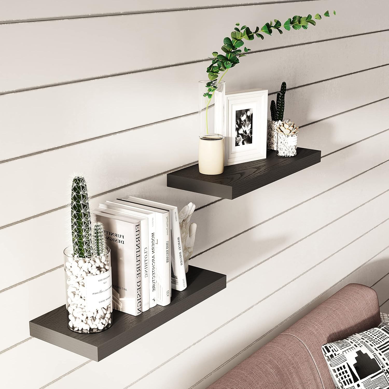 GREENDEW Floating Shelves Invisible Wall Mounted Set of 2 Black