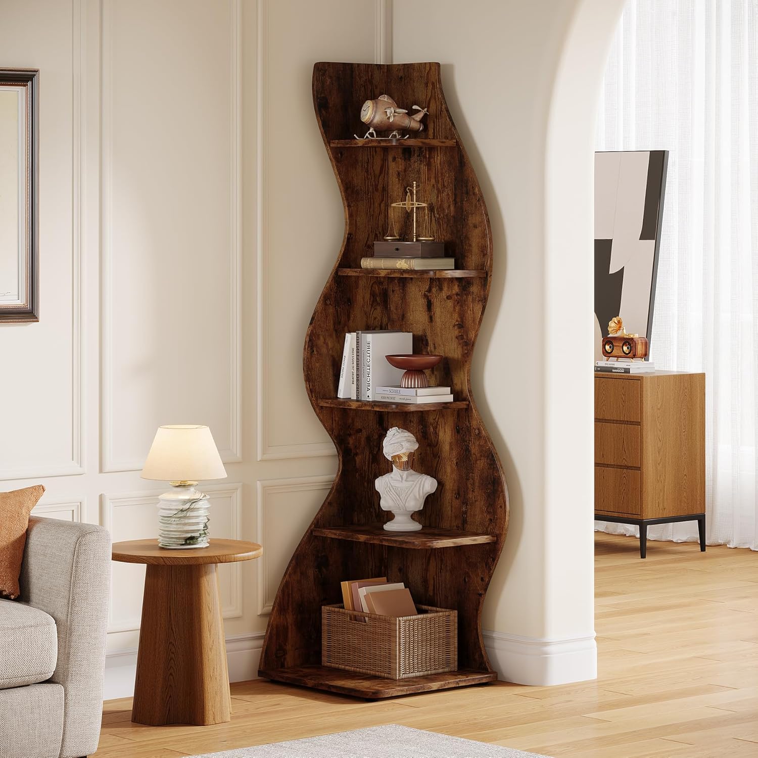 Tribesigns Wavy Corner Shelf 5-Tier Modern Bookcase