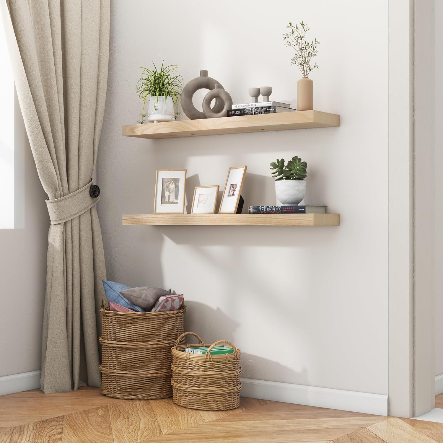 Fuqing Natural Floating Shelves 36 Inch Set of 2