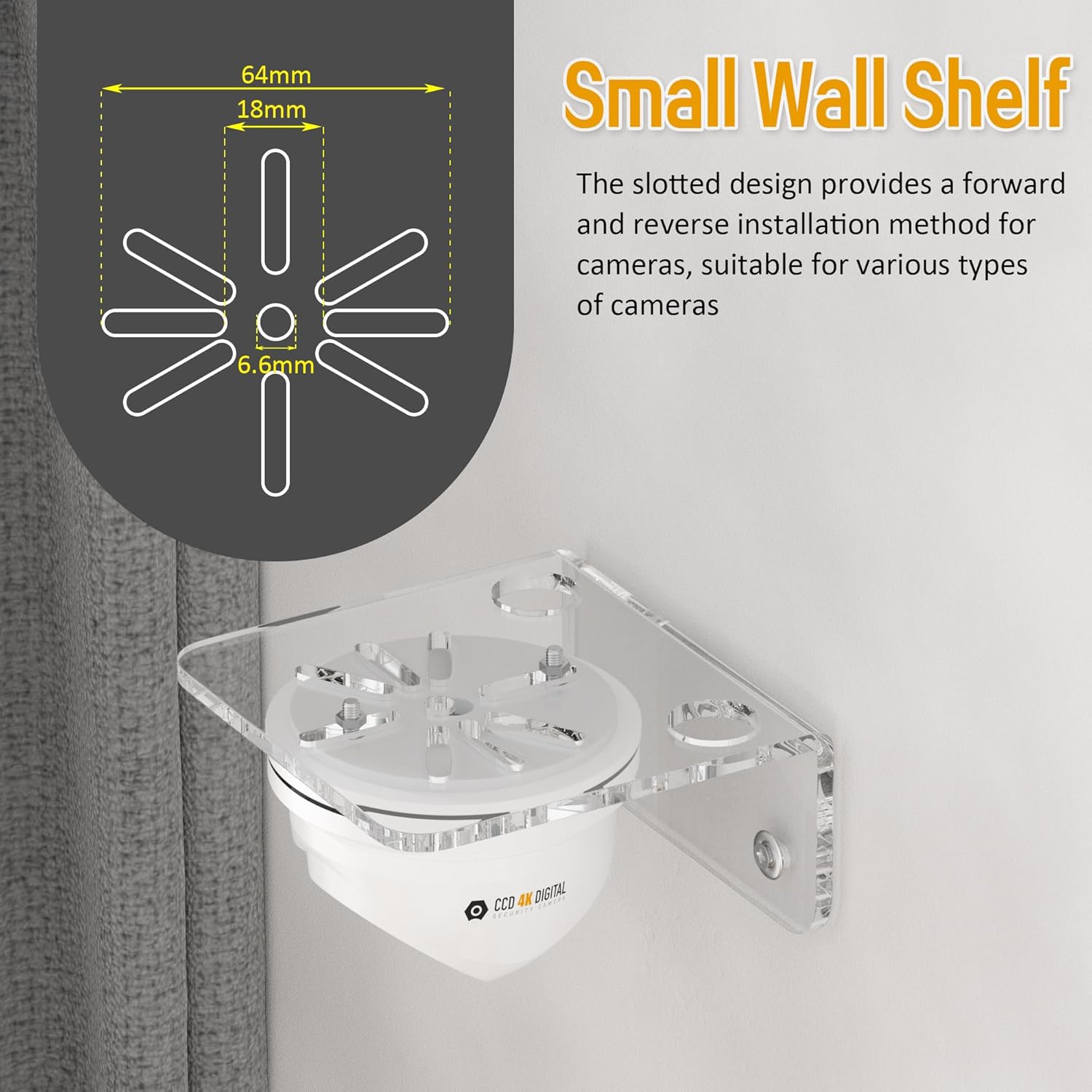 Clear Acrylic Wall Shelf 3 Pack for Security Cameras and Monitors