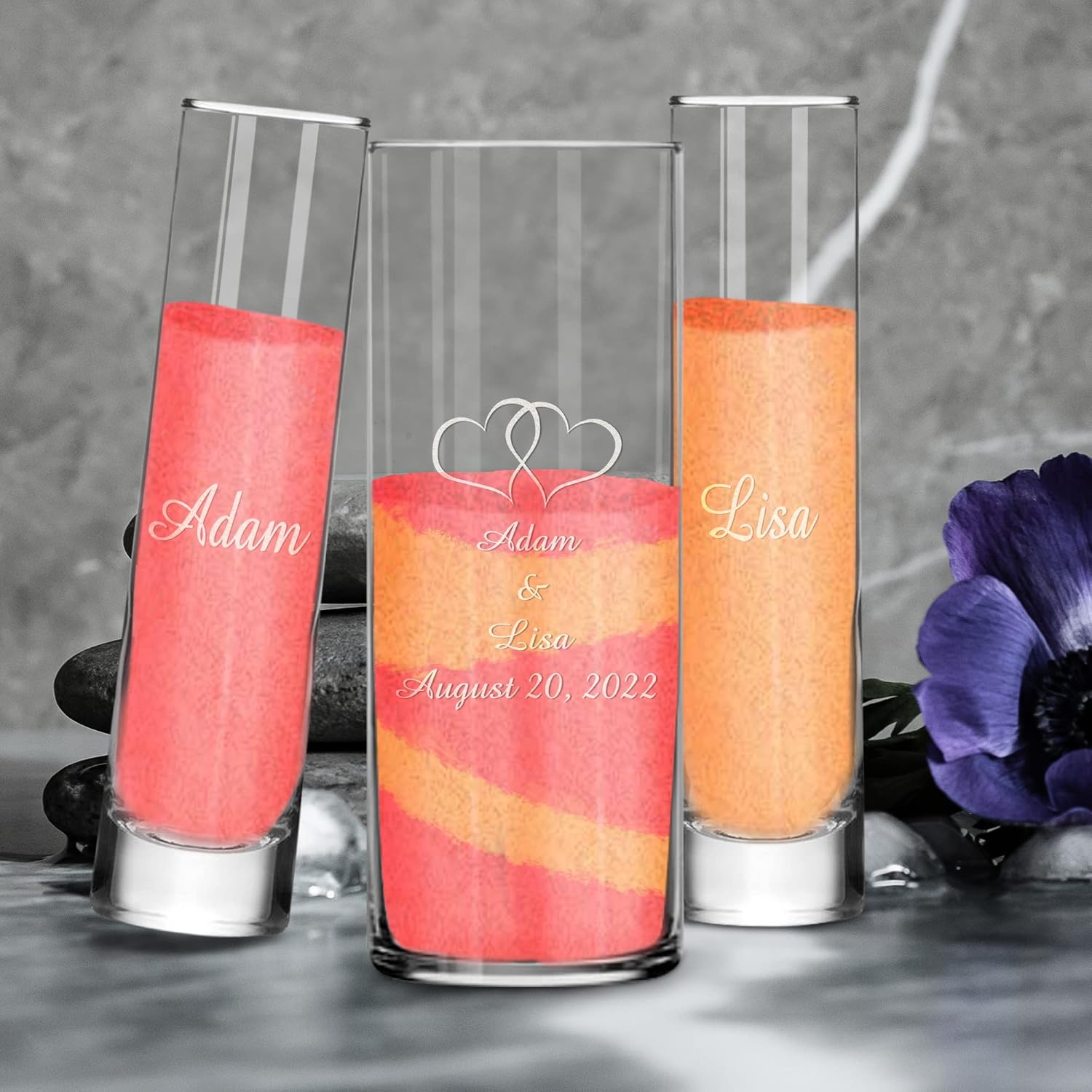 Personalized Unity Sand Ceremony Set With Double Heart Vase