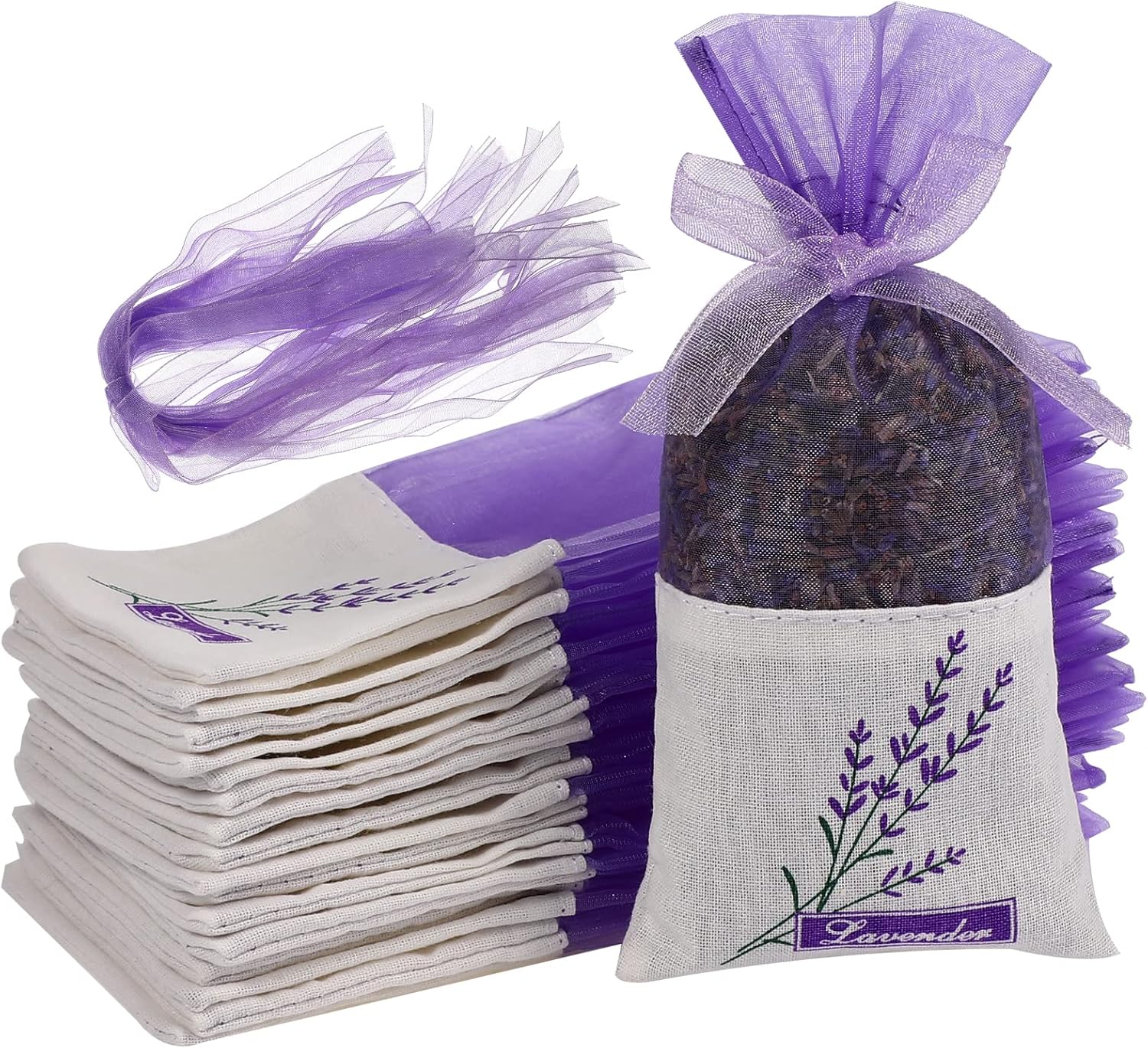 Lavender Sachet Bags 30pcs Set with Flower Print