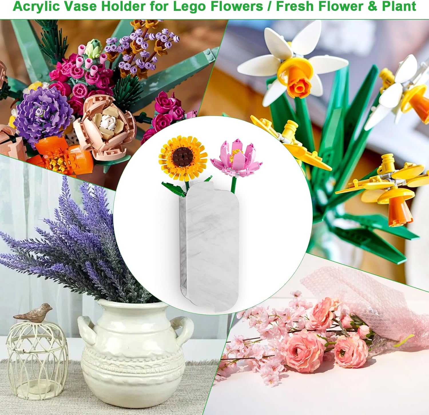 Marble White Wall Planters for Lego Flowers and Dried Florals